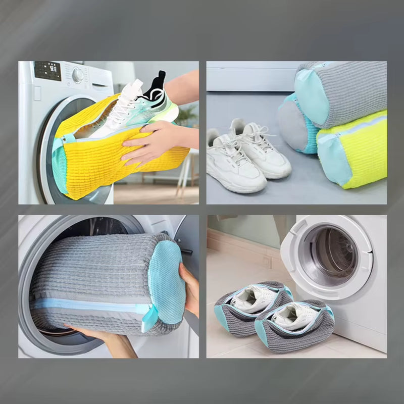 2Pcs Shoe Washing Bag Washing Machine Laundry Bags Closure Shoes Cleaning Bag Fluffy Fibers Sneaker Protector Laundry Drying Bag