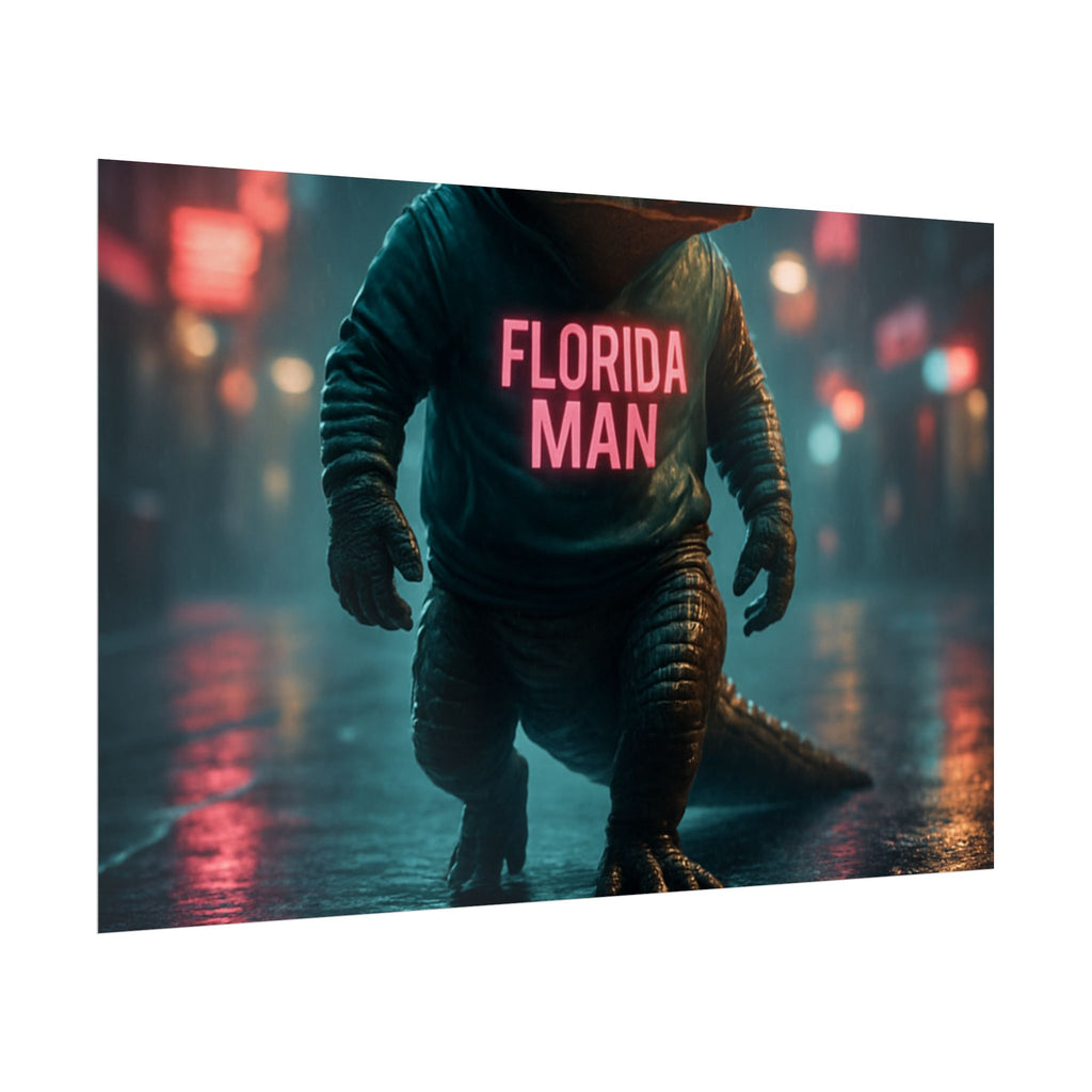 Rolled Posters - Florida Man Gaming Alligator Cyberpunk 3D Render