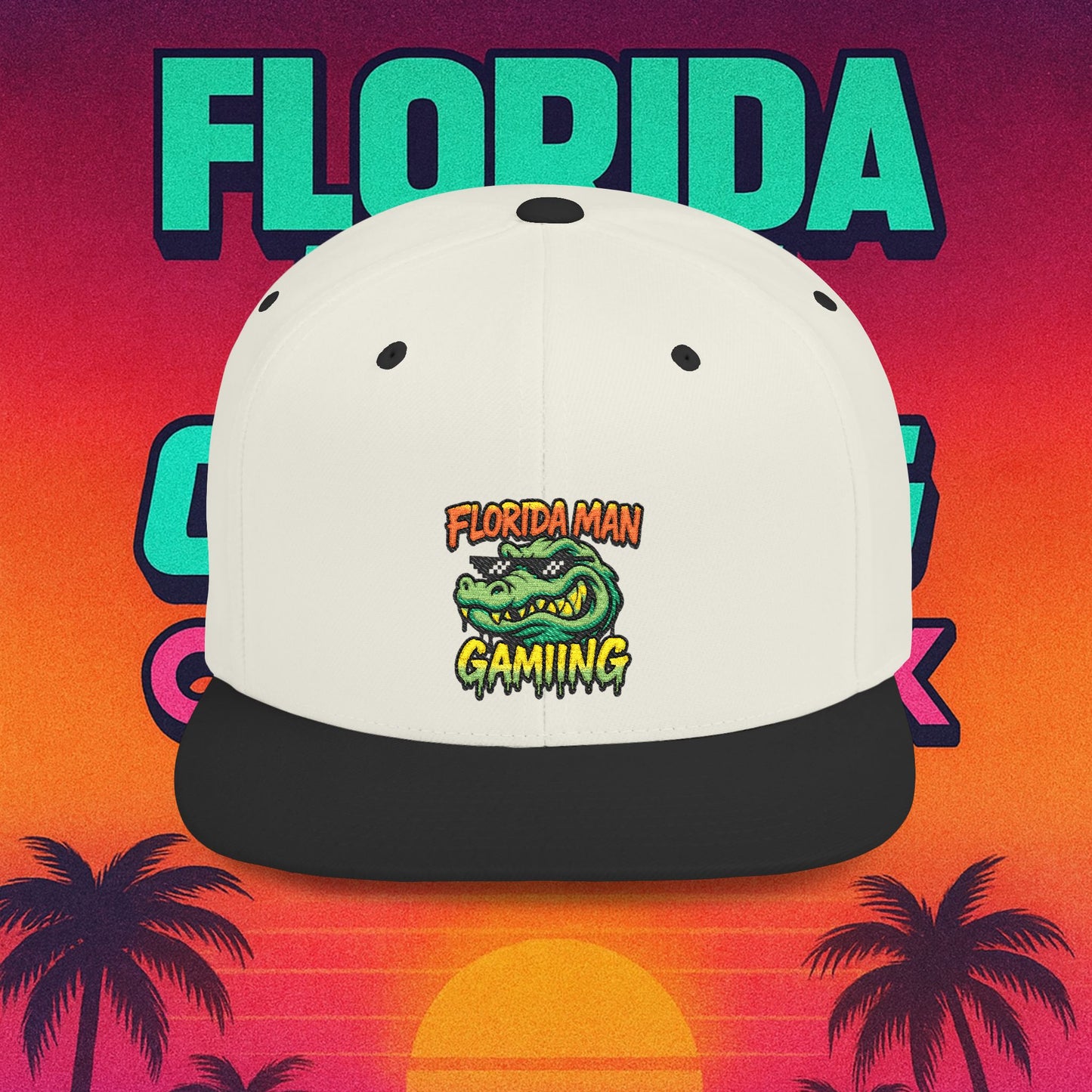 Florida Man Gaming Snapback Hat, Trendy Flat Bill Cap, Fun Gaming Accessory, Perfect for Gifts, Casual Style, Summer Vibes