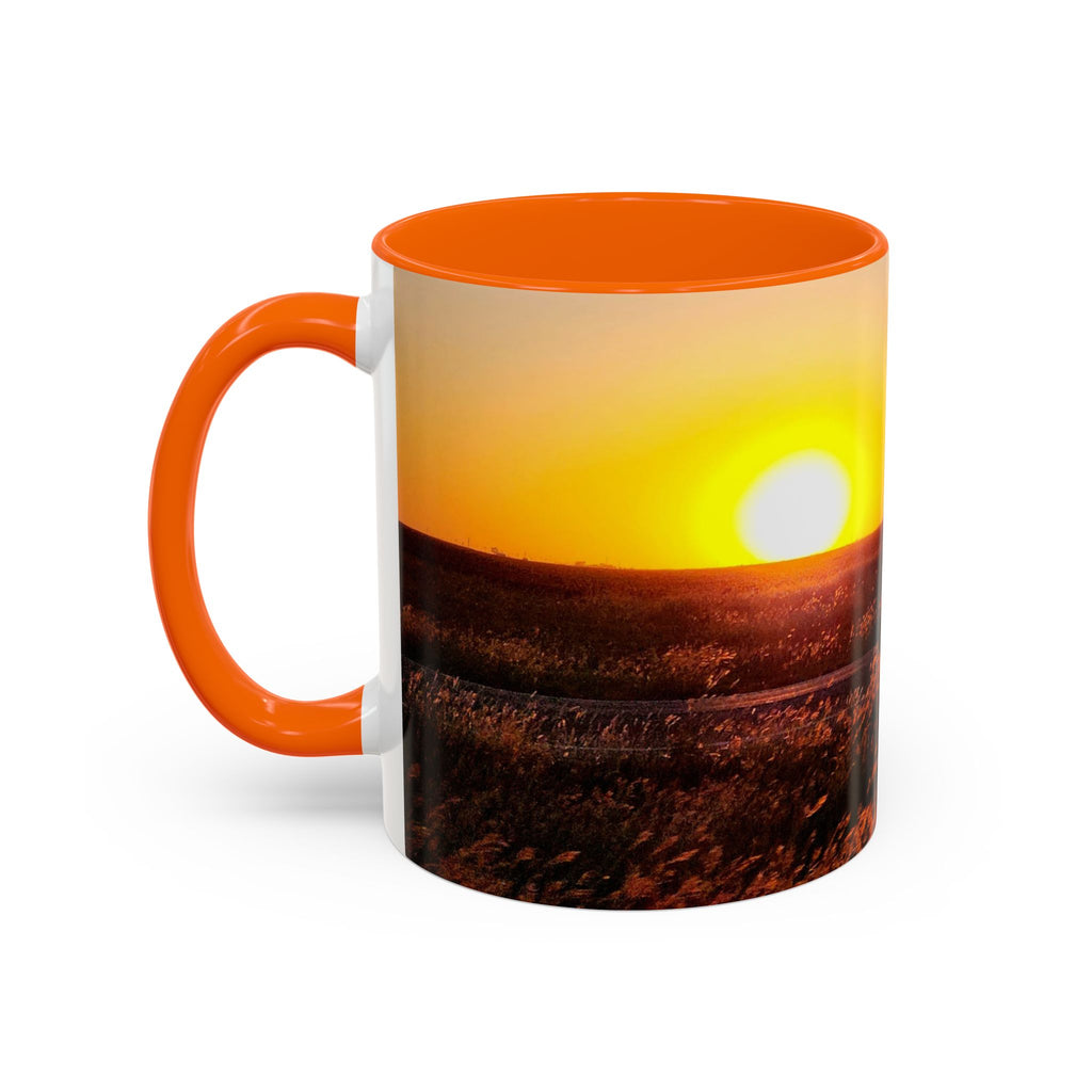 Sunset Prairie Accent Coffee Mug — Warm Sunrise Landscape 11/15oz