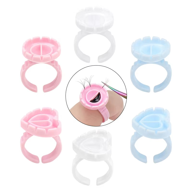 100Pcs/Set Eyelash Extension Glue Rings Glue Holder Tool Kit Set Professional Makeup Disposable Adhesive Eyelash