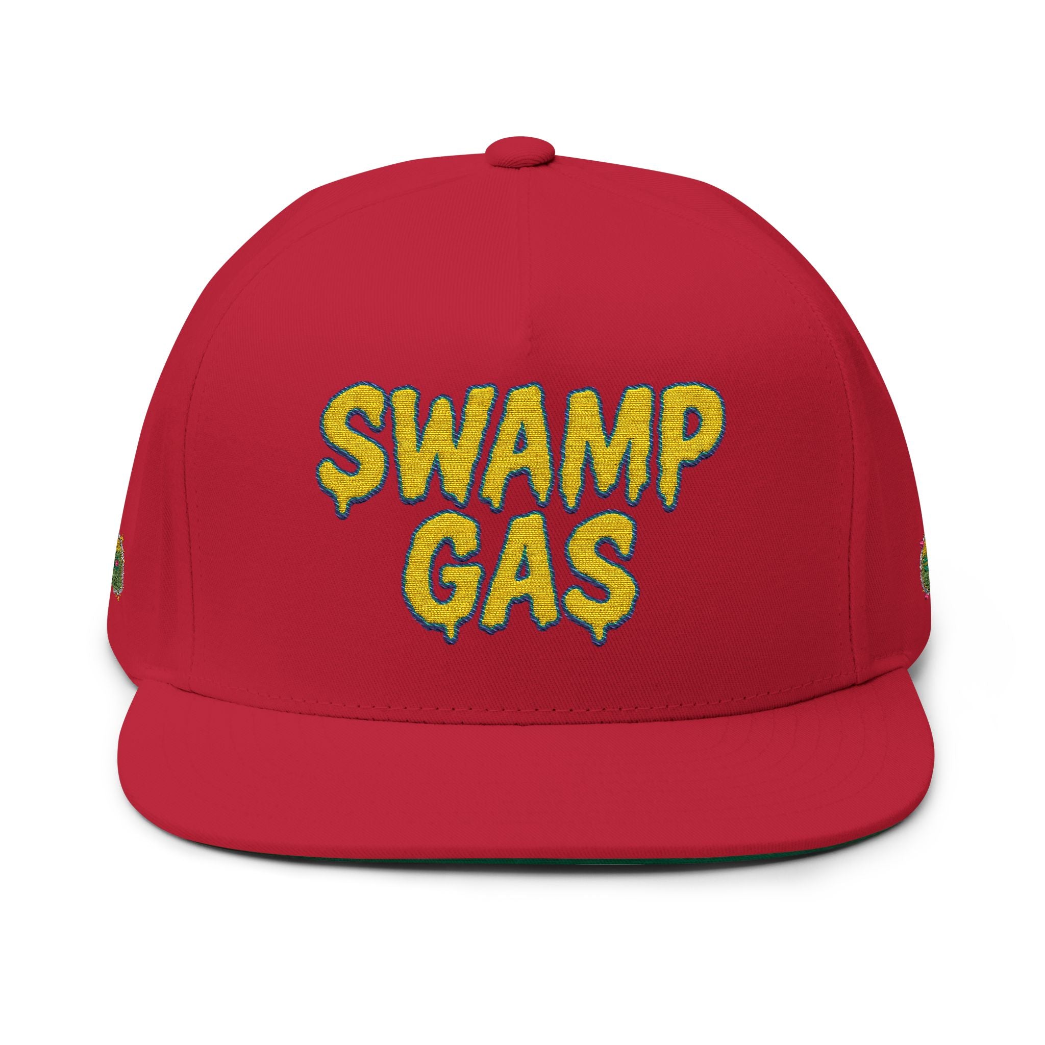 Swamp Gas Embroidered Flat Bill Cap | Trendy Snapback, Gifts for Friends, Festival Wear, Streetwear Style, Summer Accessory