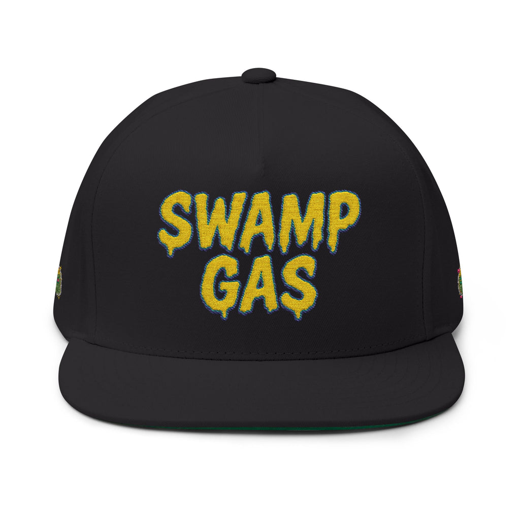 Swamp Gas Embroidered Flat Bill Cap | Trendy Snapback, Gifts for Friends, Festival Wear, Streetwear Style, Summer Accessory