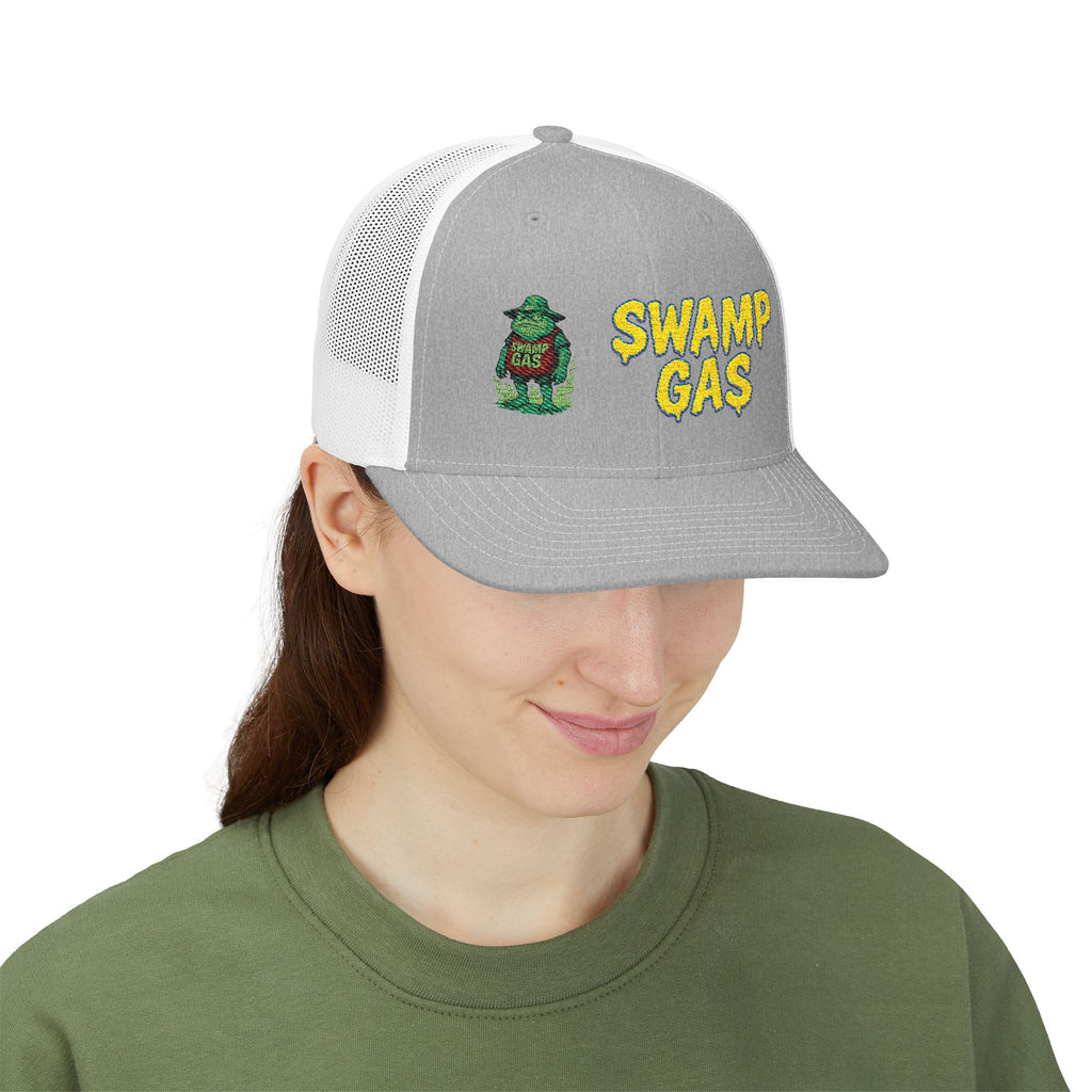 Swamp Gas Snapback Trucker Cap, Fun Summer Hat, Casual Outdoor Cap, Unique Gift for Him/Her, Festival Headwear, Retro Style Cap