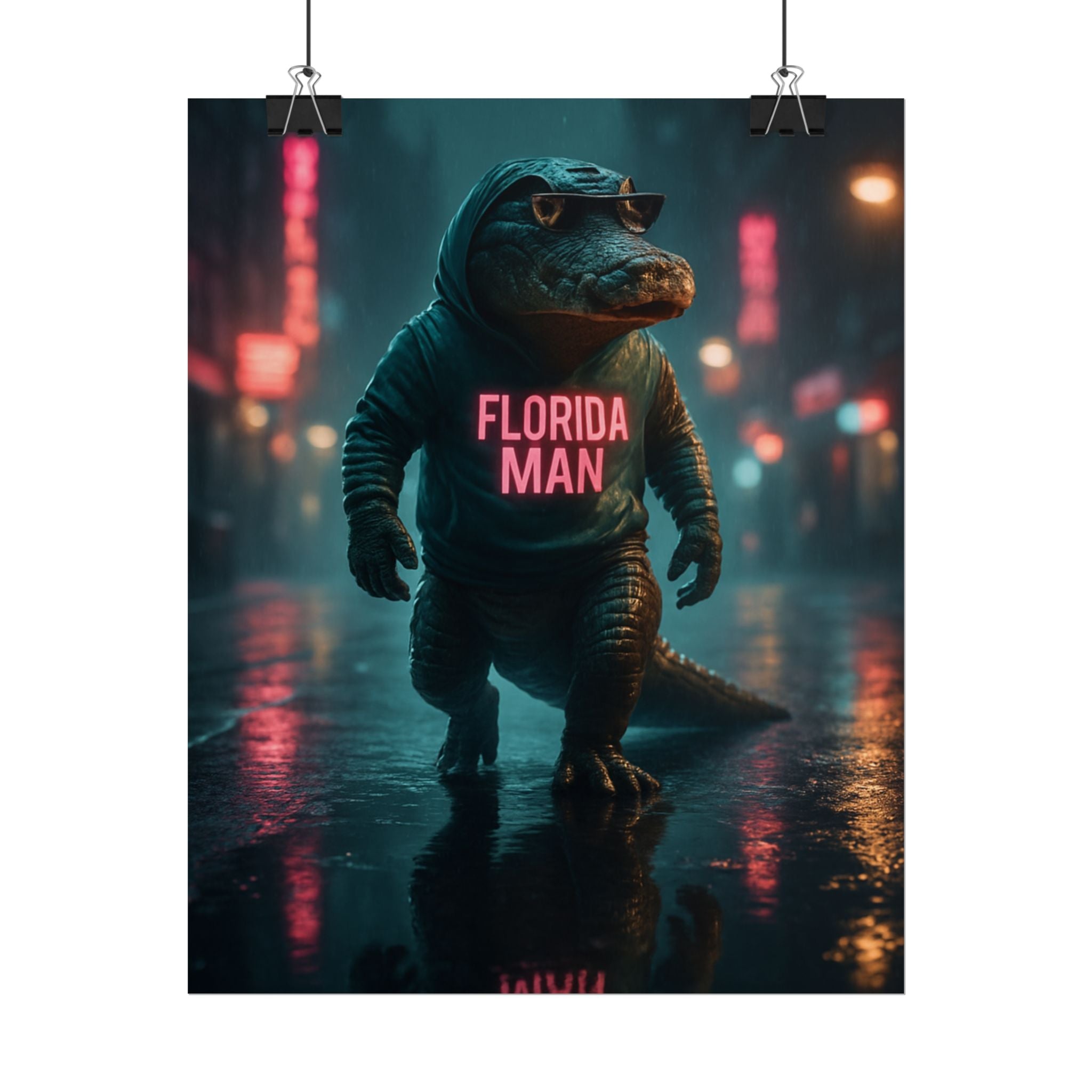 Rolled Posters - Florida Man Gaming Alligator Cyberpunk 3D Render