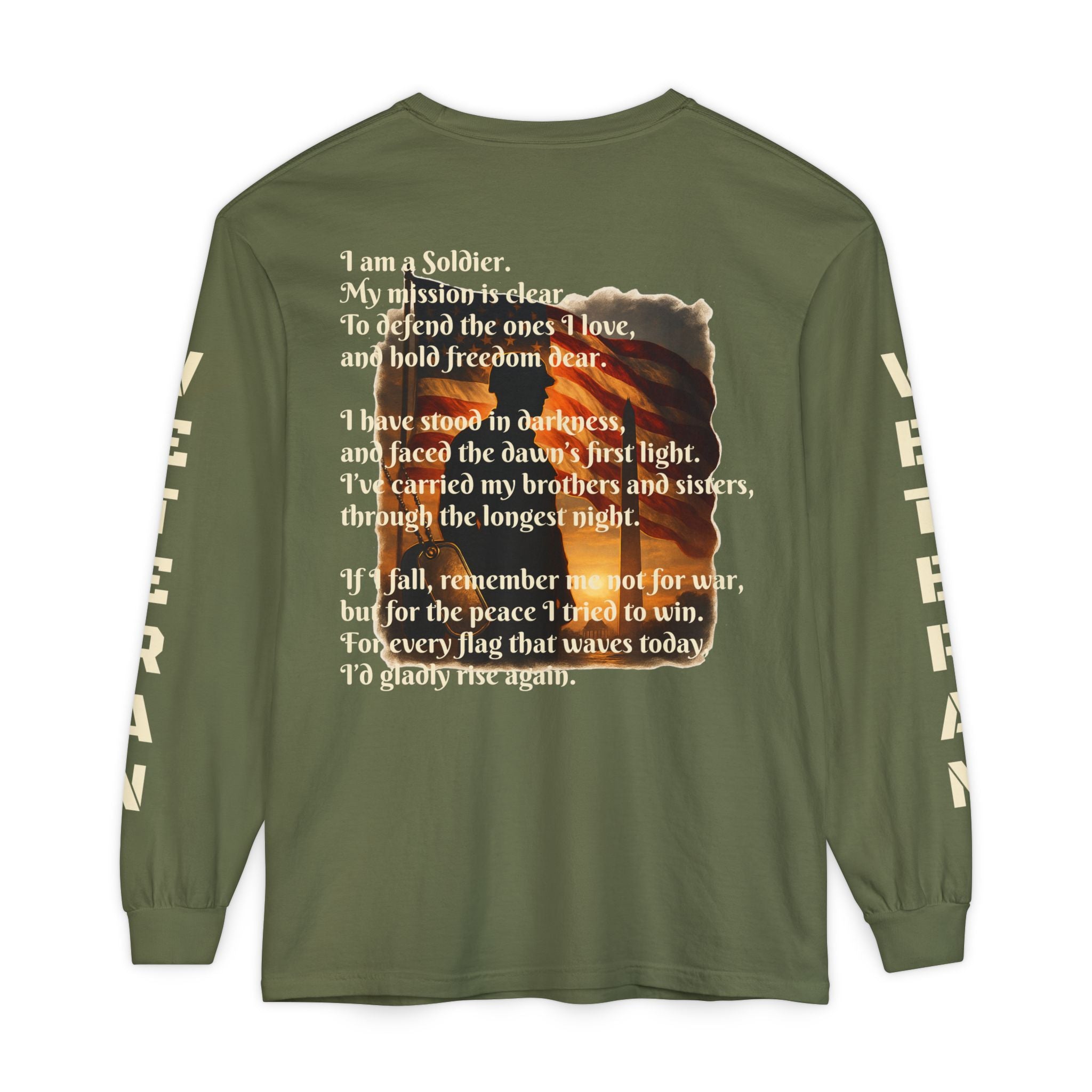 Veteran Tribute Long Sleeve T-Shirt — Patriotic Flag & Poem Design