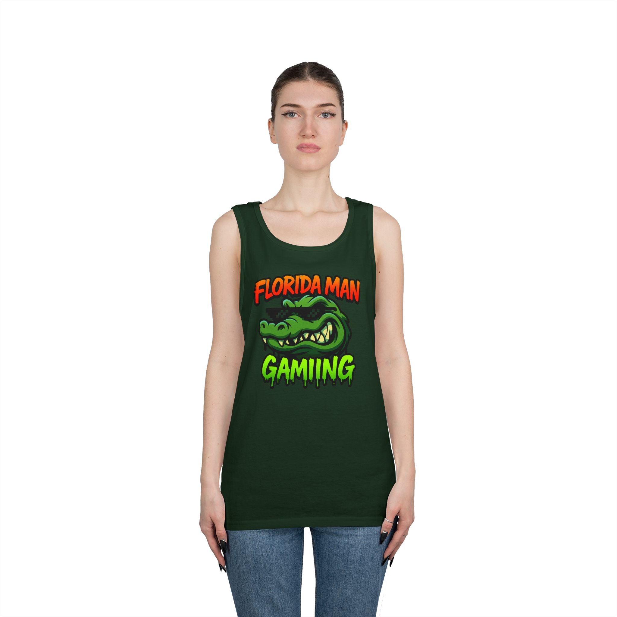 Florida Man Gaming Unisex Heavy Cotton Tank Top, Fun Summer Apparel, Gamer Gift, Casual Wear, Florida Themed Clothing