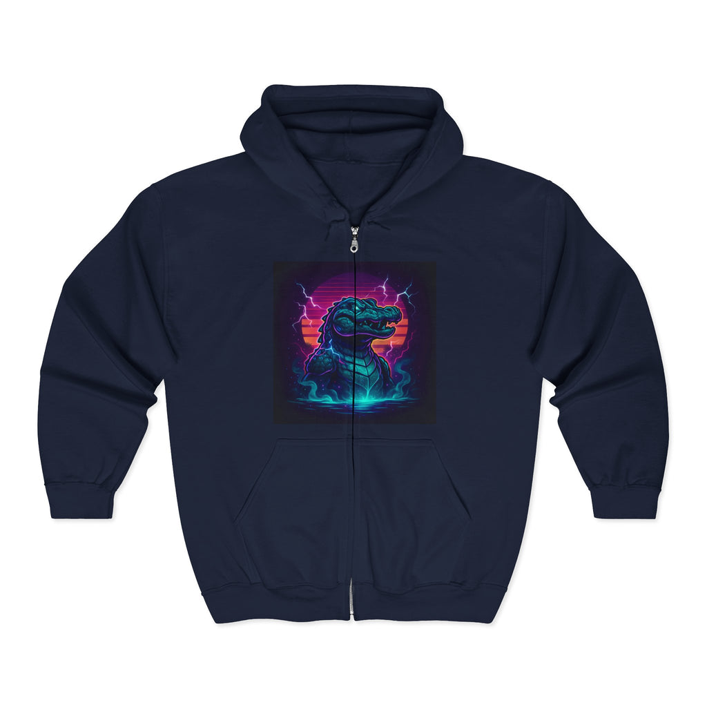 Retro Godzilla Zip Hoodie | Unisex Heavy Blend Hoodie for Fans | 80s Style, Cozy Sweatshirt, Unique Gift, Movie Merch, Warm Outerwear