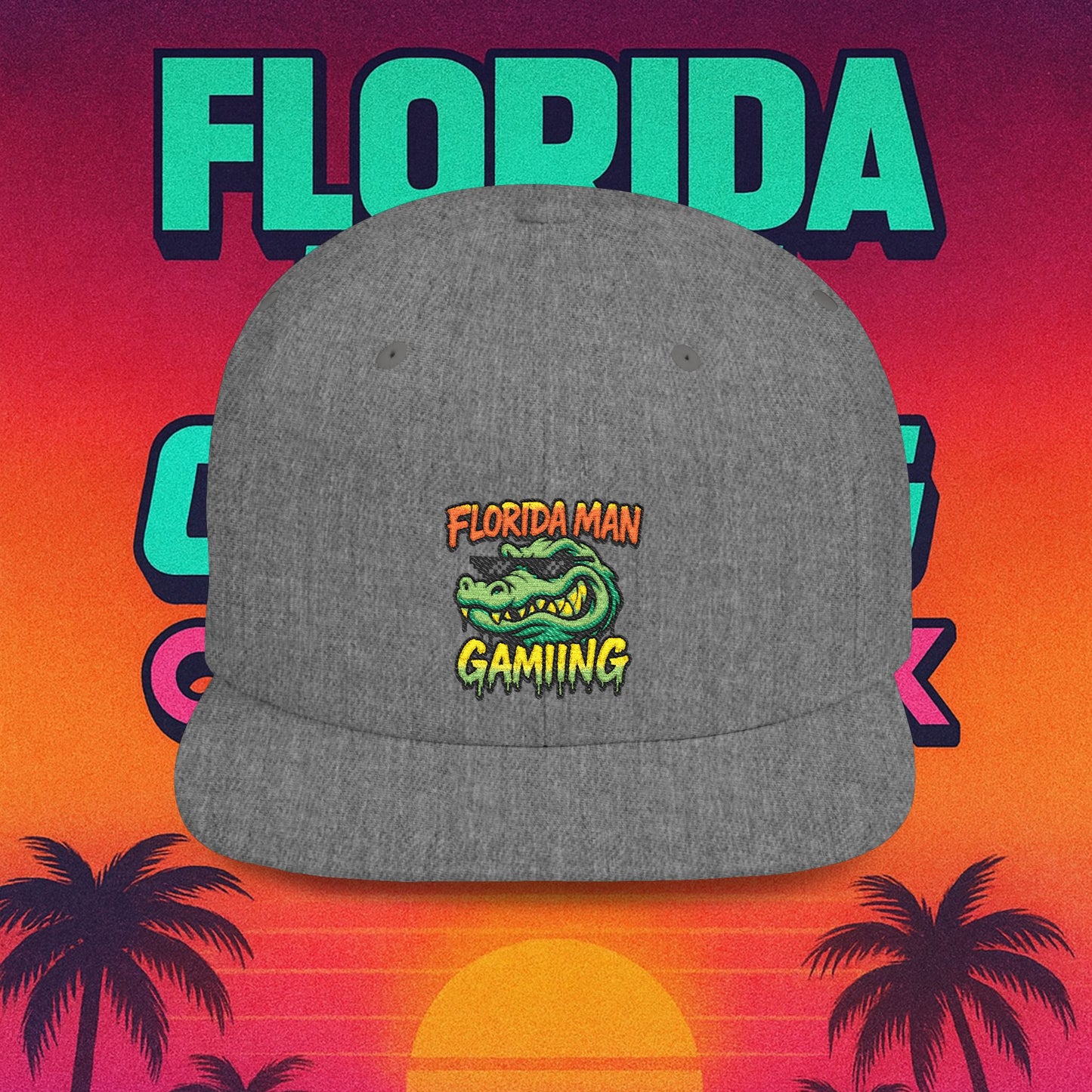 Florida Man Gaming Snapback Hat, Trendy Flat Bill Cap, Fun Gaming Accessory, Perfect for Gifts, Casual Style, Summer Vibes