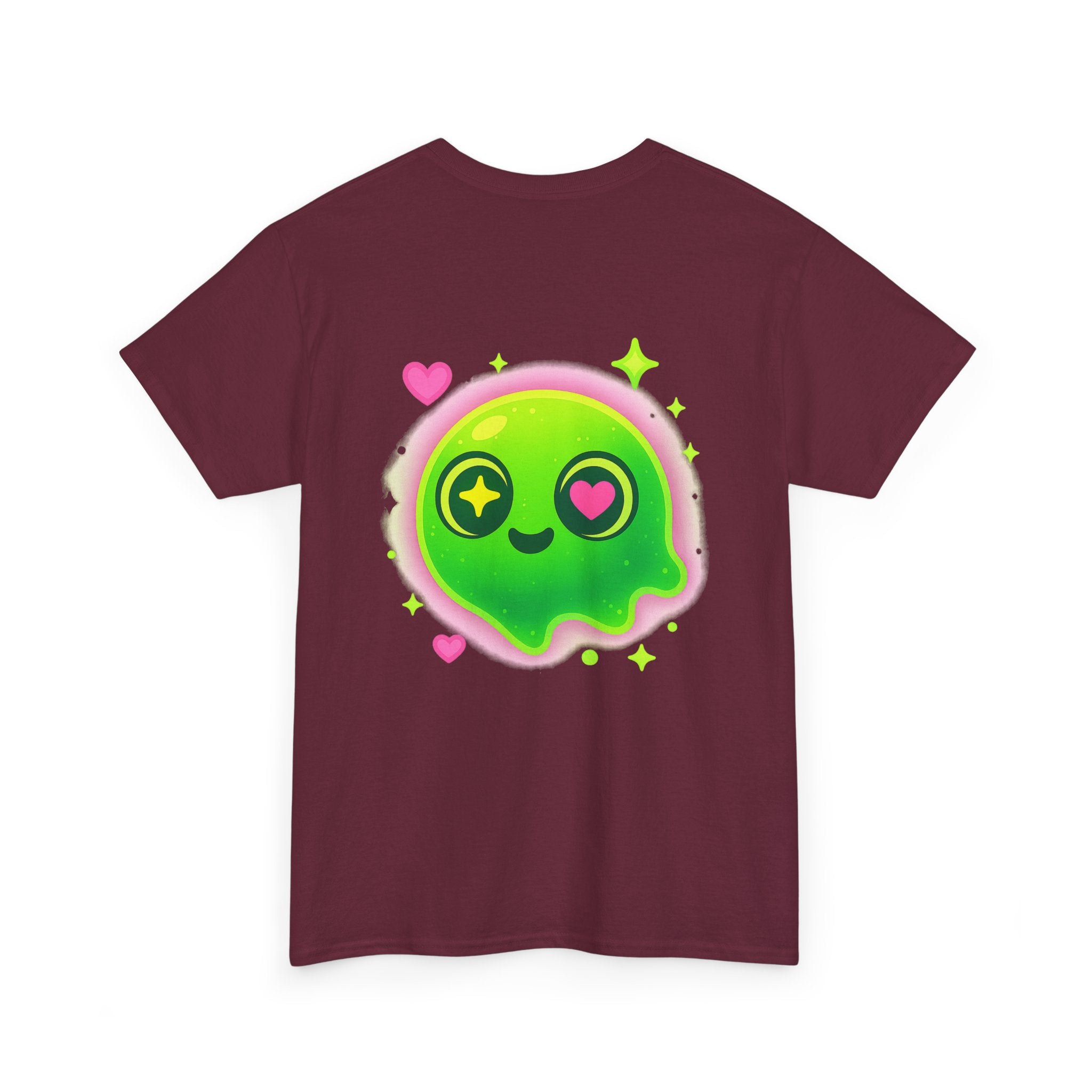 Neon Green Blob Unisex Tee - Cute Cartoonish Design with Hearts and Stars