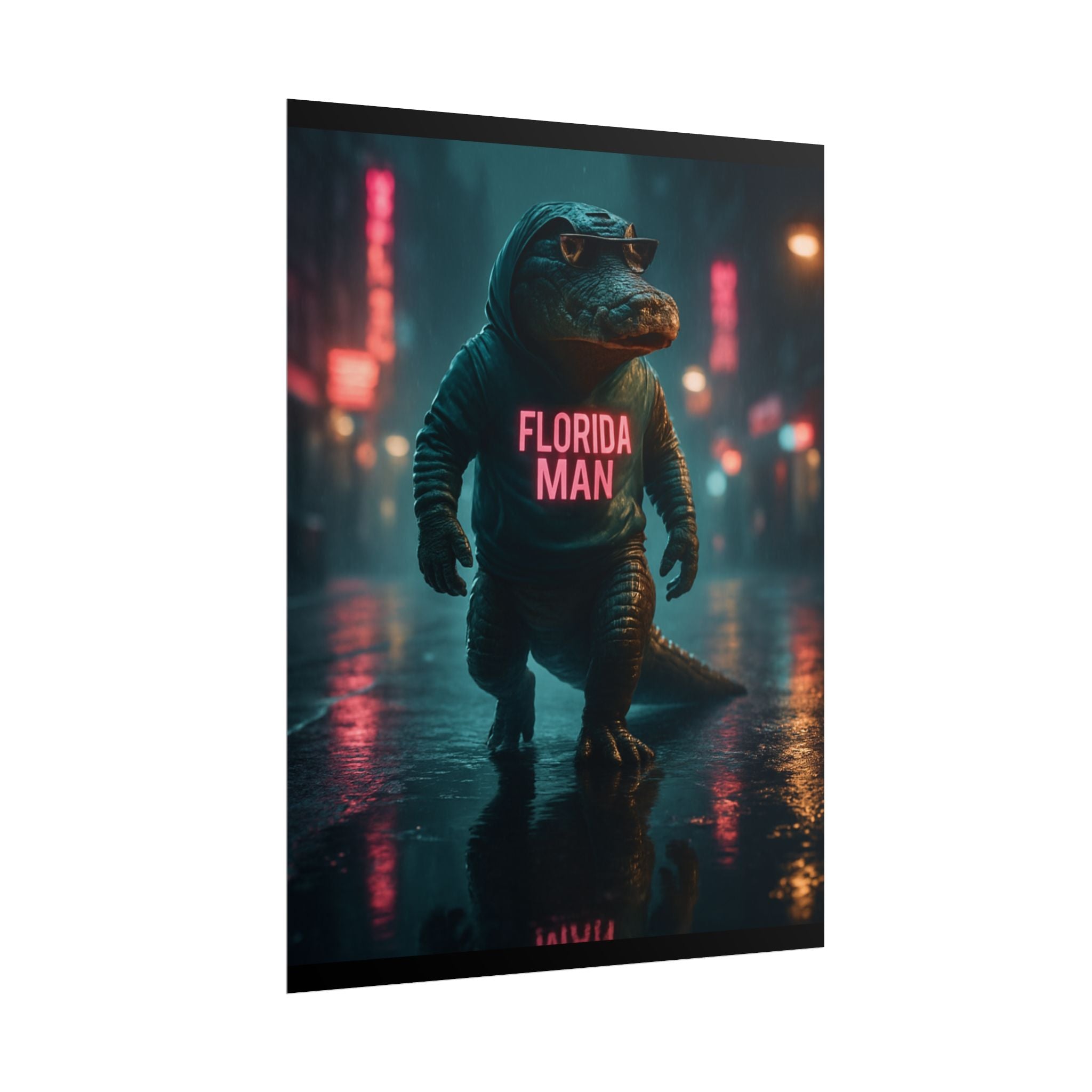 Rolled Posters - Florida Man Gaming Alligator Cyberpunk 3D Render