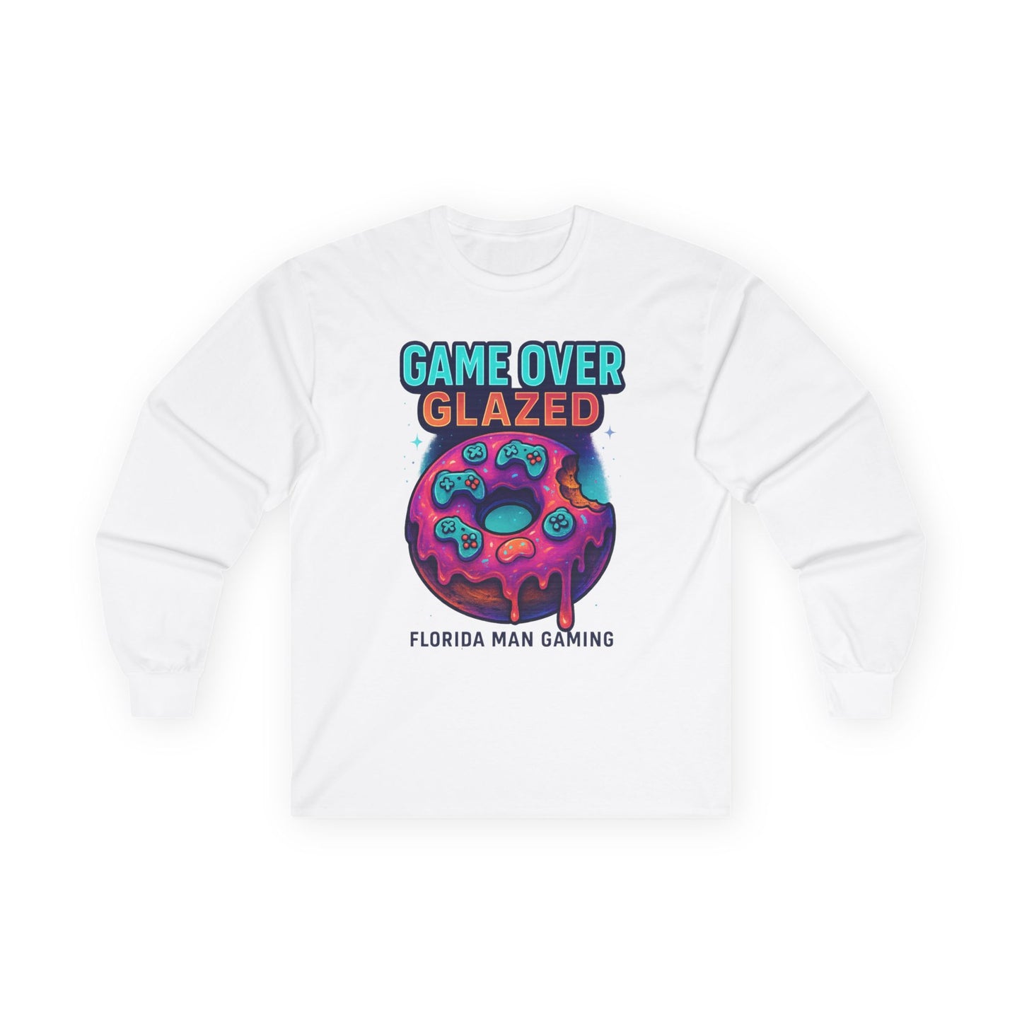 Game Over Glazed Gaming Long Sleeve Tee, Gamer Shirt, Unisex Cotton Tee, Video Game Gift, Retro Gaming Apparel, Fun Gift for Gamers