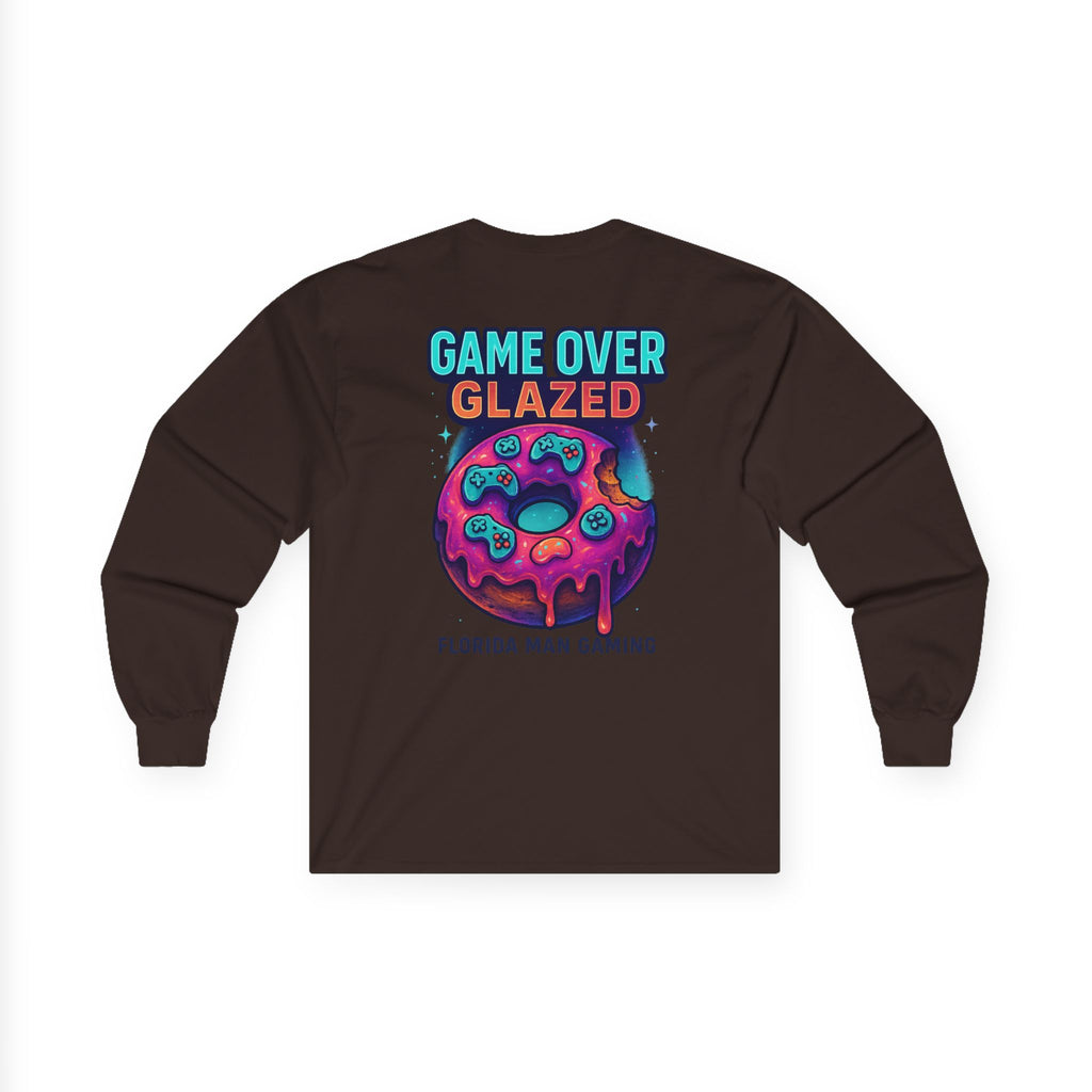 Game Over Glazed Gaming Long Sleeve Tee, Gamer Shirt, Unisex Cotton Tee, Video Game Gift, Retro Gaming Apparel, Fun Gift for Gamers