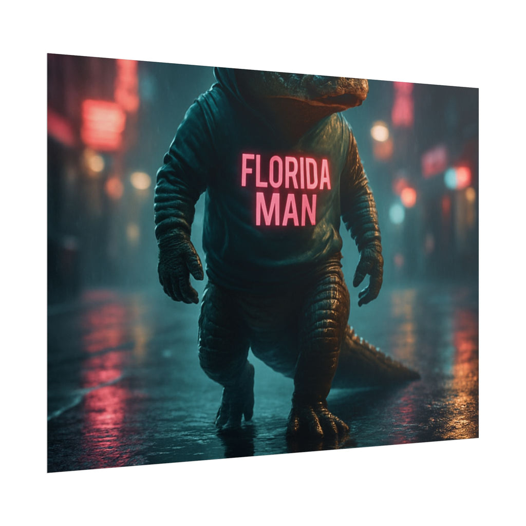 Rolled Posters - Florida Man Gaming Alligator Cyberpunk 3D Render