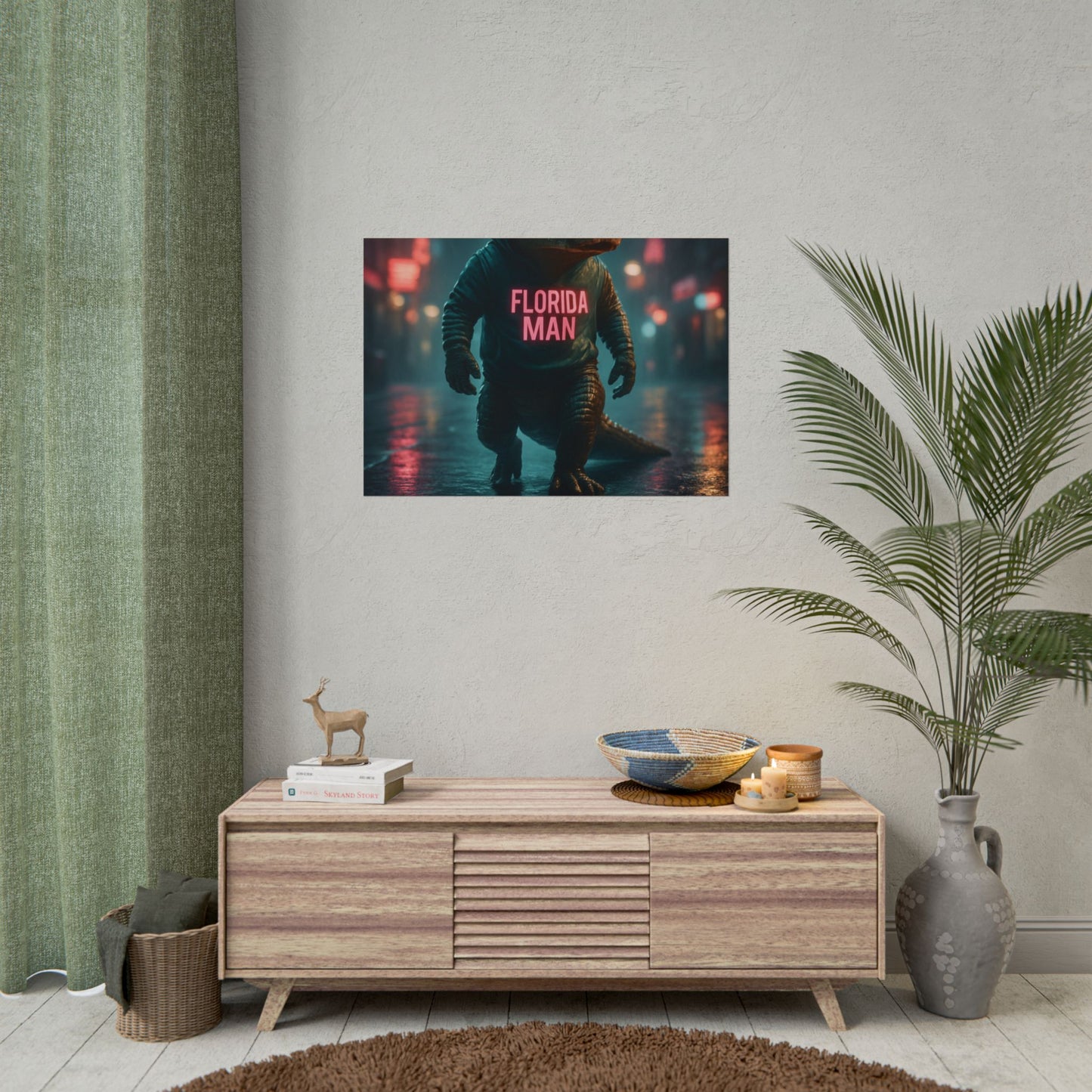 Rolled Posters - Florida Man Gaming Alligator Cyberpunk 3D Render