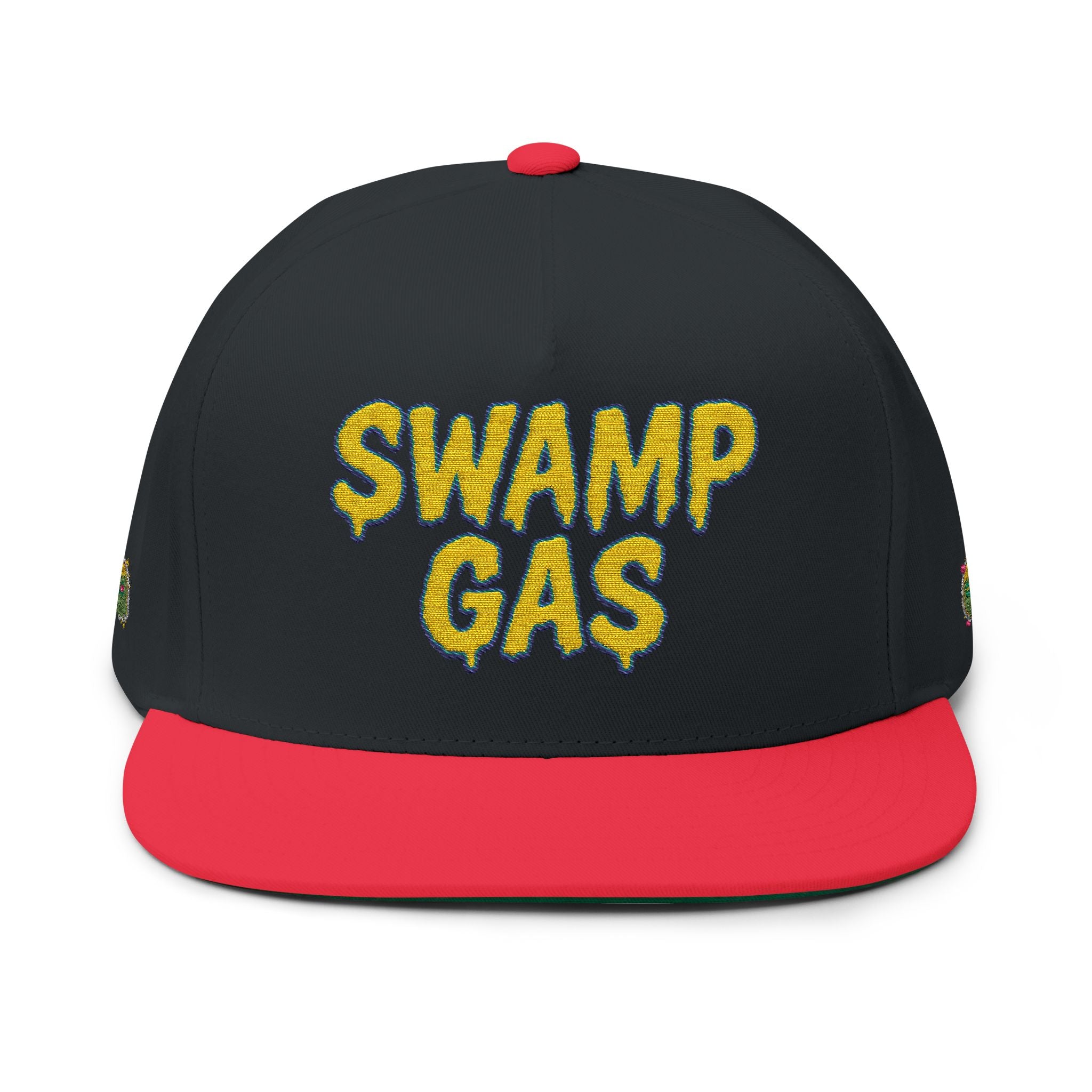 Swamp Gas Embroidered Flat Bill Cap | Trendy Snapback, Gifts for Friends, Festival Wear, Streetwear Style, Summer Accessory