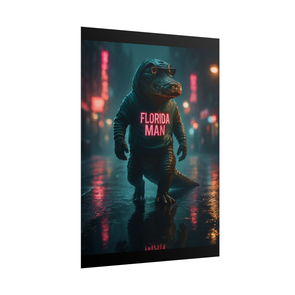 Rolled Posters - Florida Man Gaming Alligator Cyberpunk 3D Render