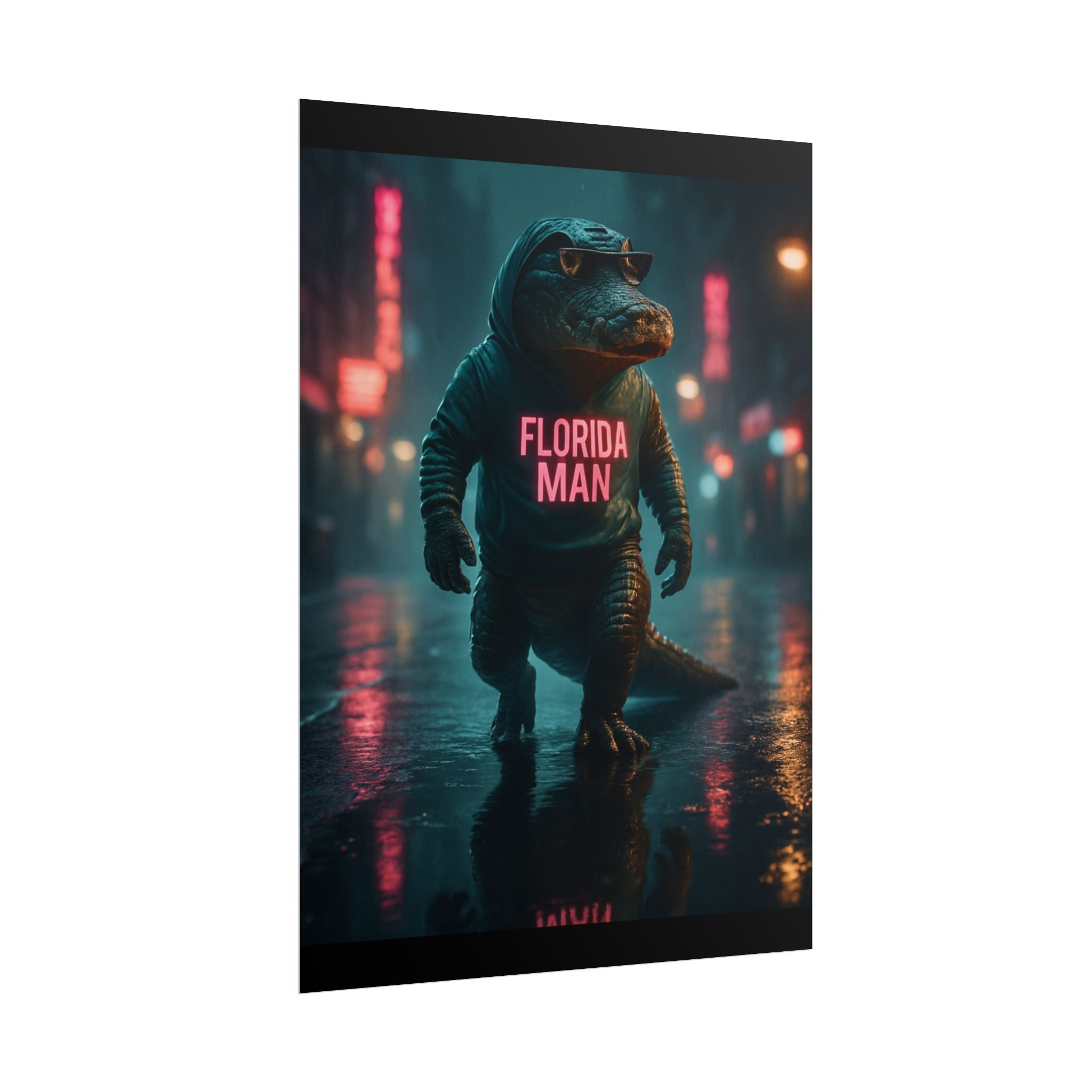 Rolled Posters - Florida Man Gaming Alligator Cyberpunk 3D Render