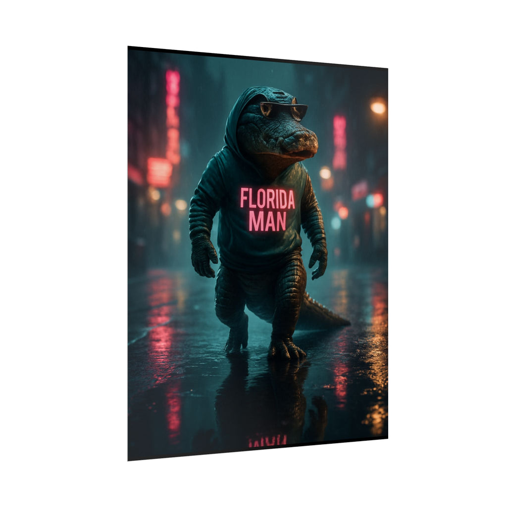 Rolled Posters - Florida Man Gaming Alligator Cyberpunk 3D Render