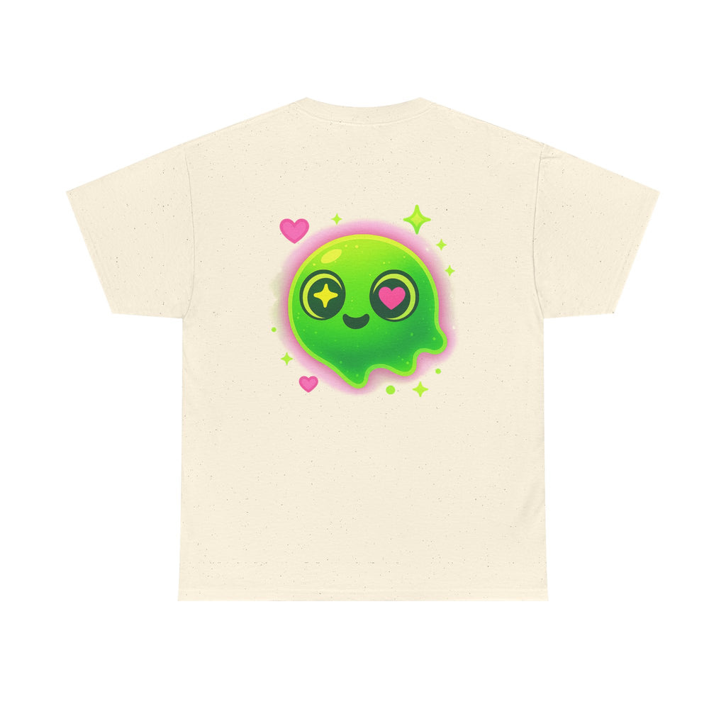 Neon Green Blob Unisex Tee - Cute Cartoonish Design with Hearts and Stars