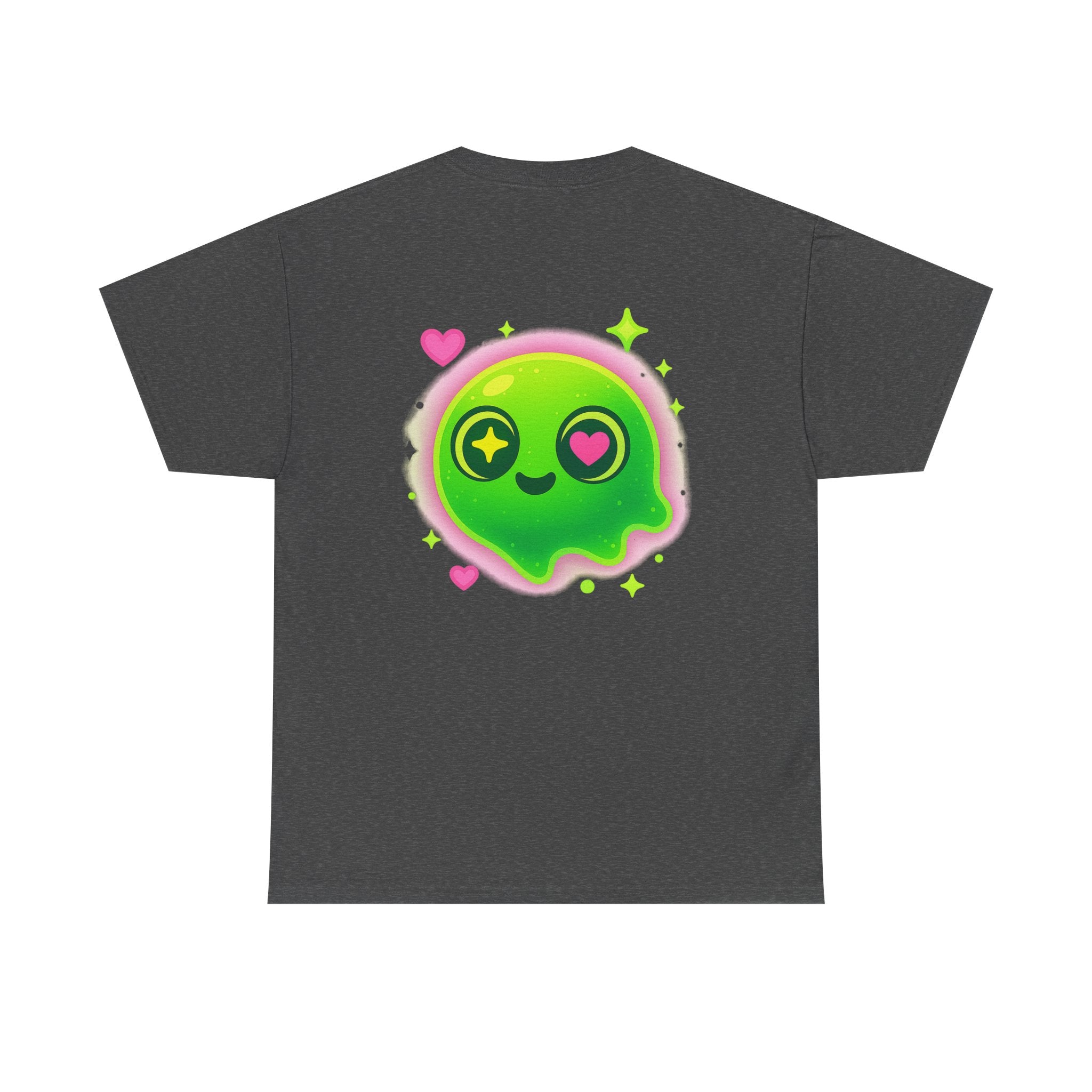 Neon Green Blob Unisex Tee - Cute Cartoonish Design with Hearts and Stars