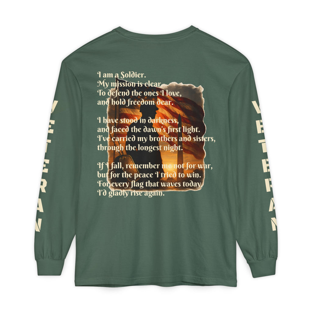 Veteran Tribute Long Sleeve T-Shirt — Patriotic Flag & Poem Design