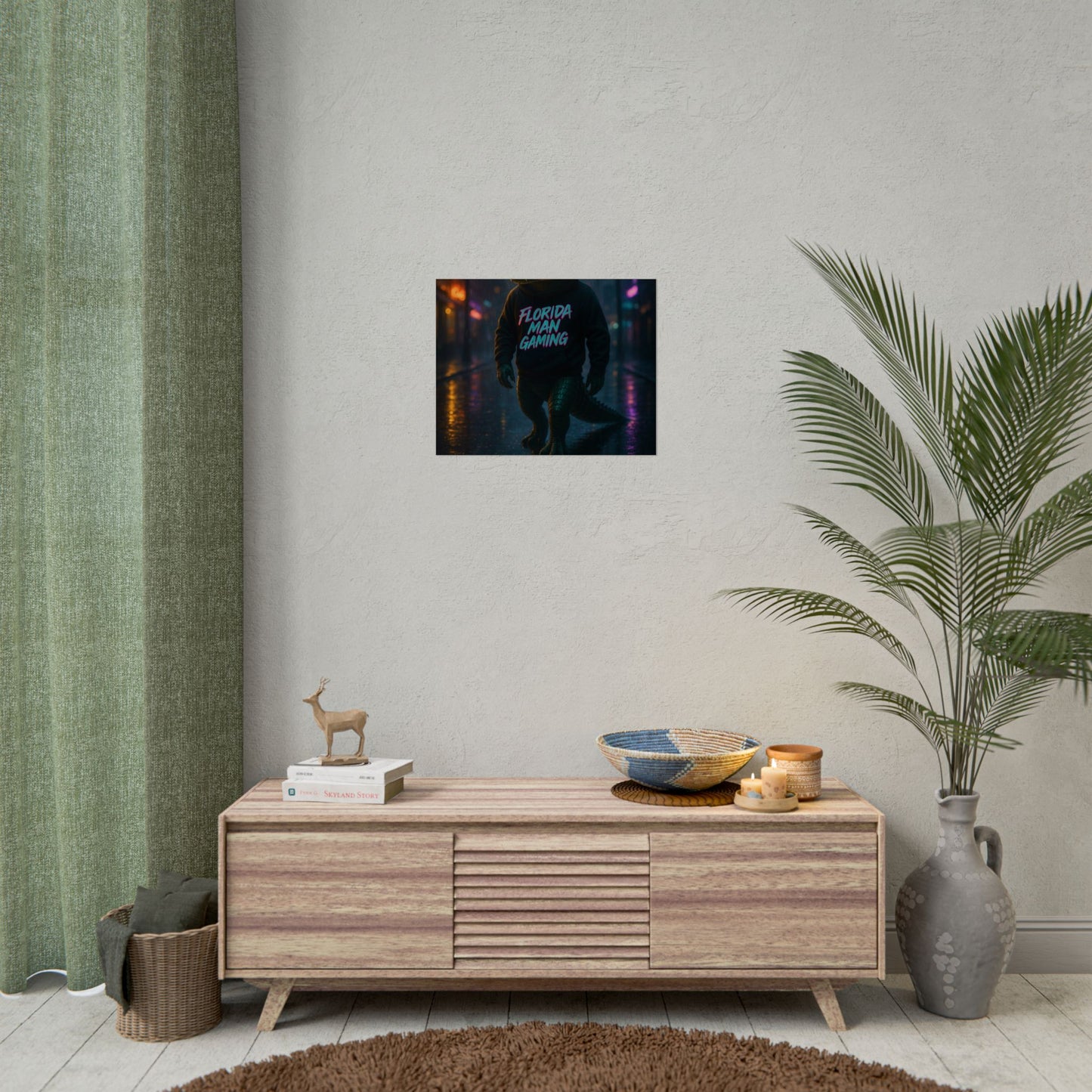 Rolled Posters - Florida Man Gaming Alligator Neon Cyberpunk Scene