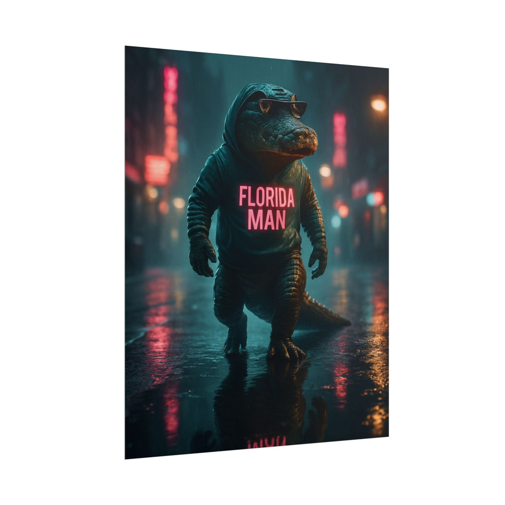 Rolled Posters - Florida Man Gaming Alligator Cyberpunk 3D Render