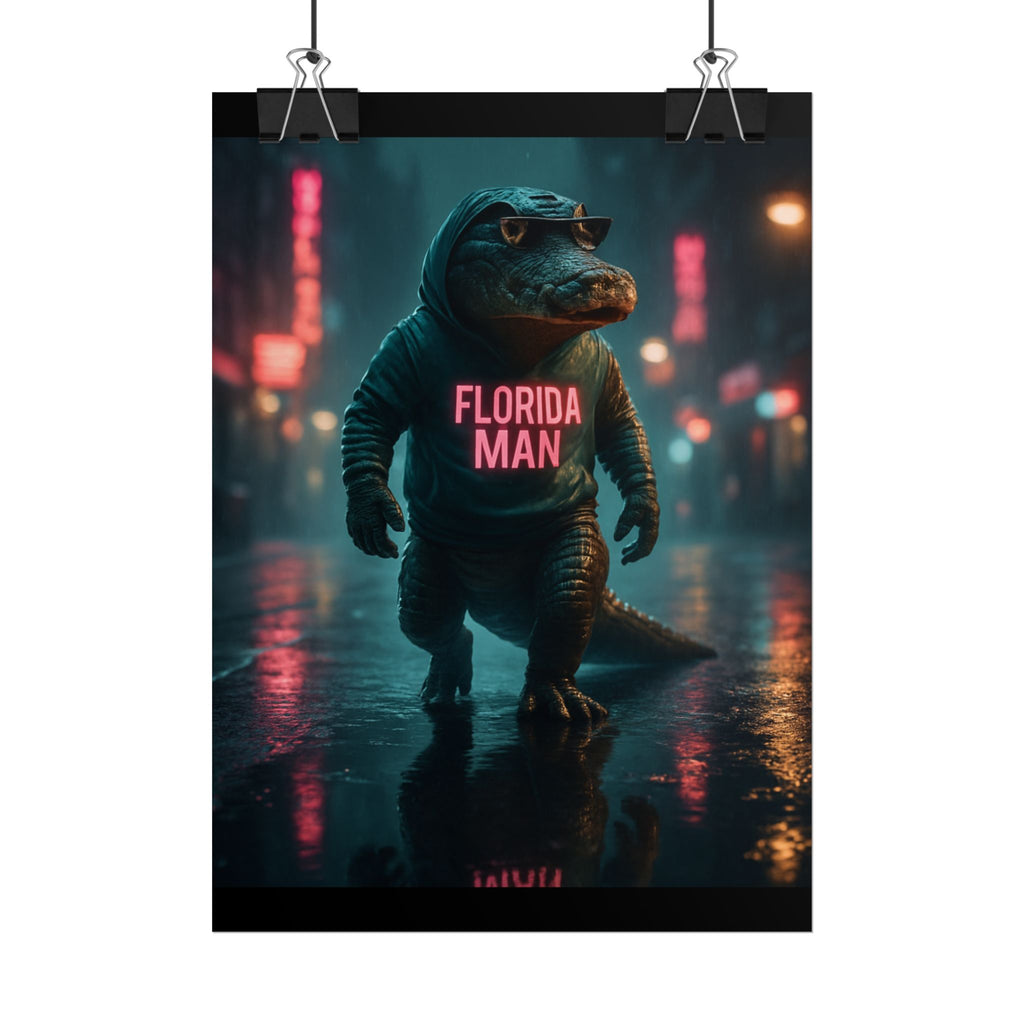 Rolled Posters - Florida Man Gaming Alligator Cyberpunk 3D Render