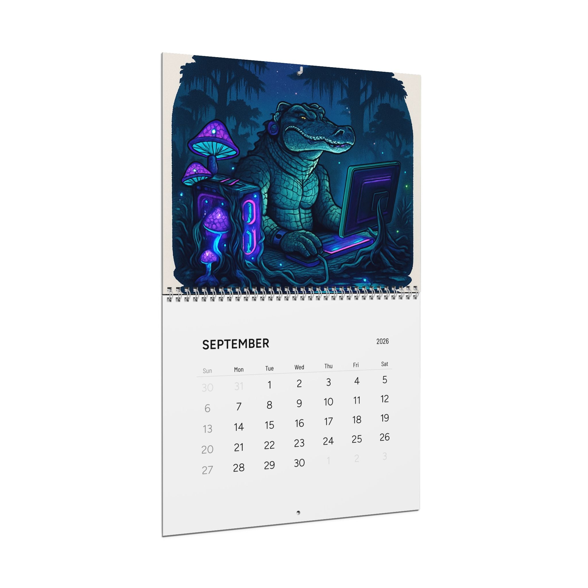 2026 Neon Alligator Art Wall Calendar — Funky Retro Aesthetic Monthly Planner