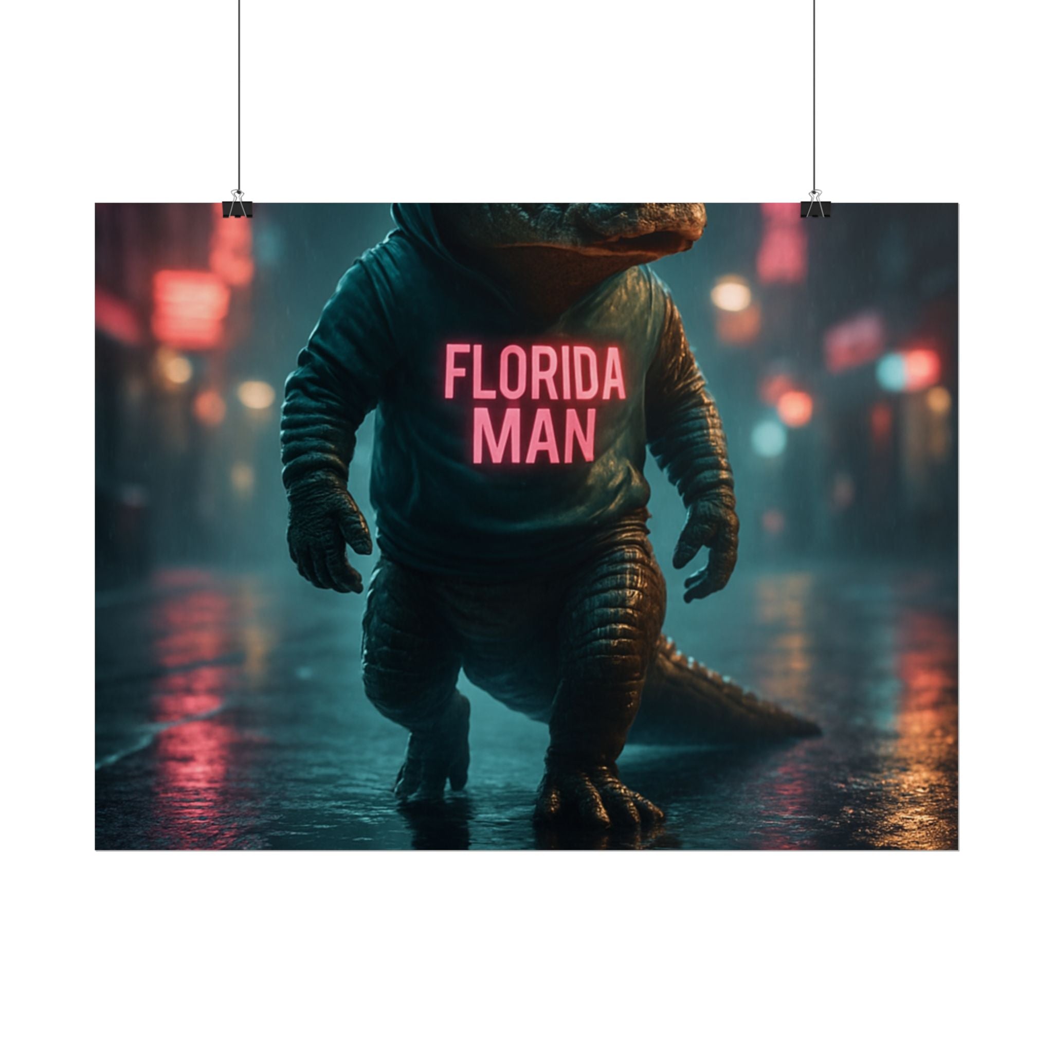Rolled Posters - Florida Man Gaming Alligator Cyberpunk 3D Render