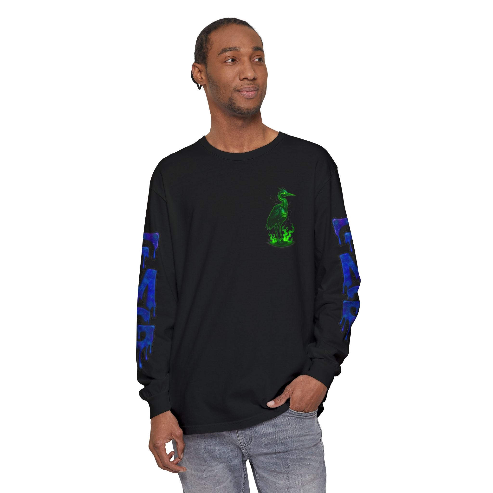 FloridaMan Gaming Long Sleeve Tee — Neon Heron Logo Sleeve Graphic Shirt