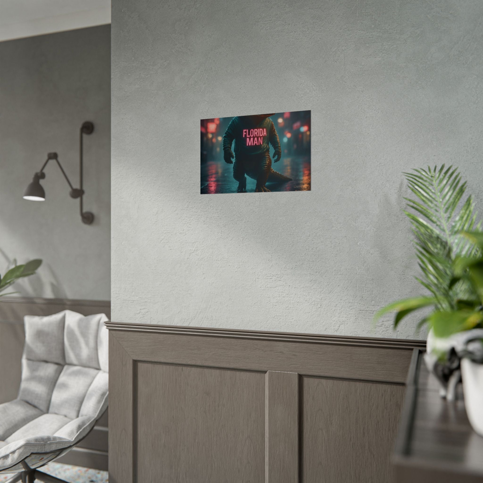 Rolled Posters - Florida Man Gaming Alligator Cyberpunk 3D Render