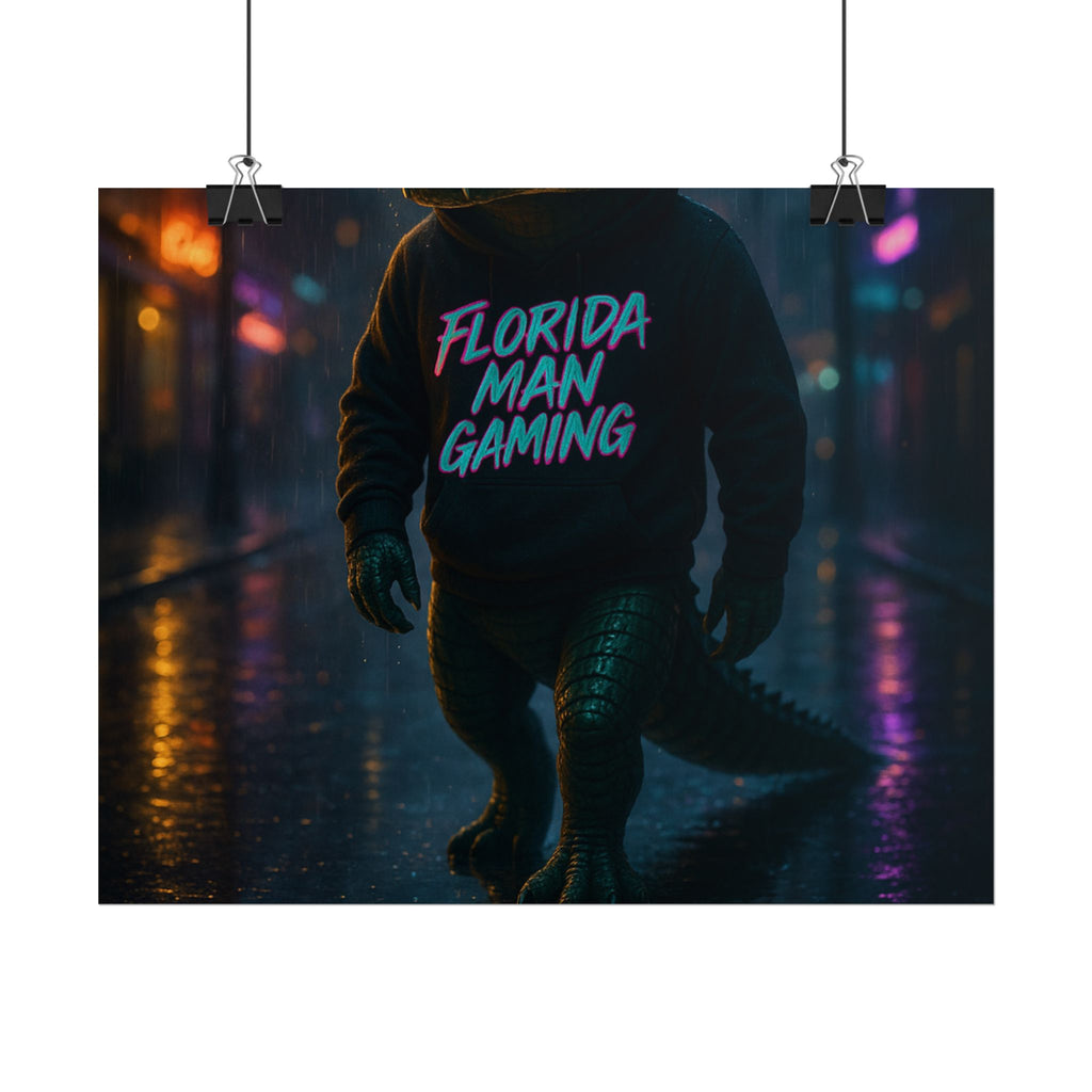 Rolled Posters - Florida Man Gaming Alligator Neon Cyberpunk Scene