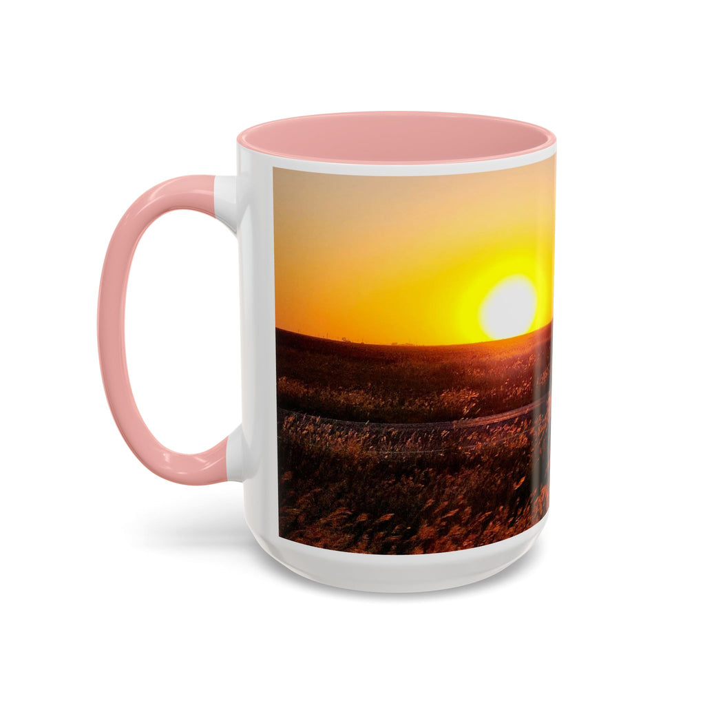 Sunset Prairie Accent Coffee Mug — Warm Sunrise Landscape 11/15oz