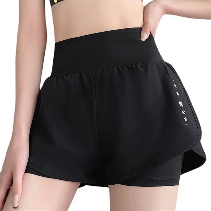Women'S High Waisted Sports Short Yoga Tennis Running Pilates Bottom with Pockets Tight Fitting Fake Two Pieces Sports Pants
