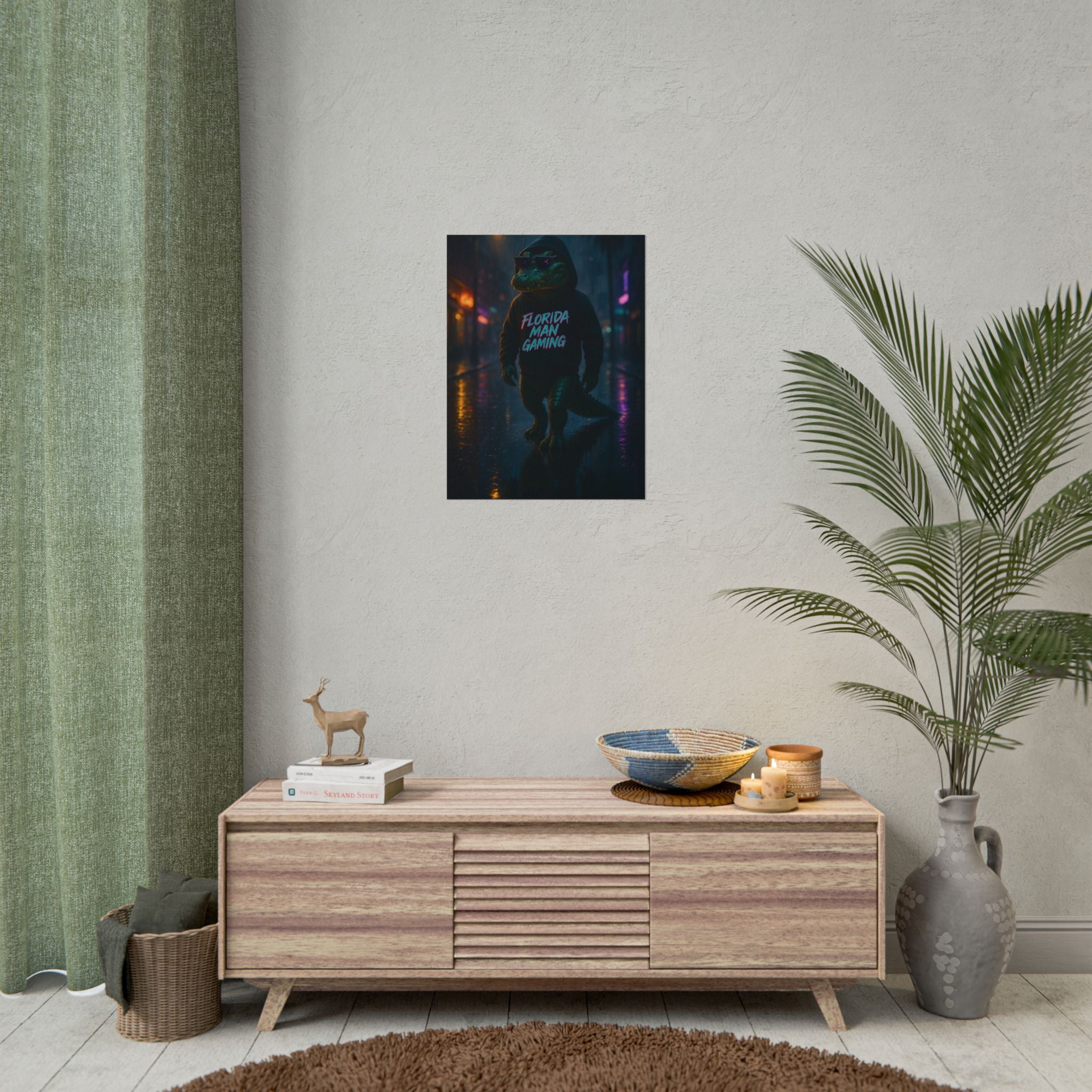 Rolled Posters - Florida Man Gaming Alligator Neon Cyberpunk Scene