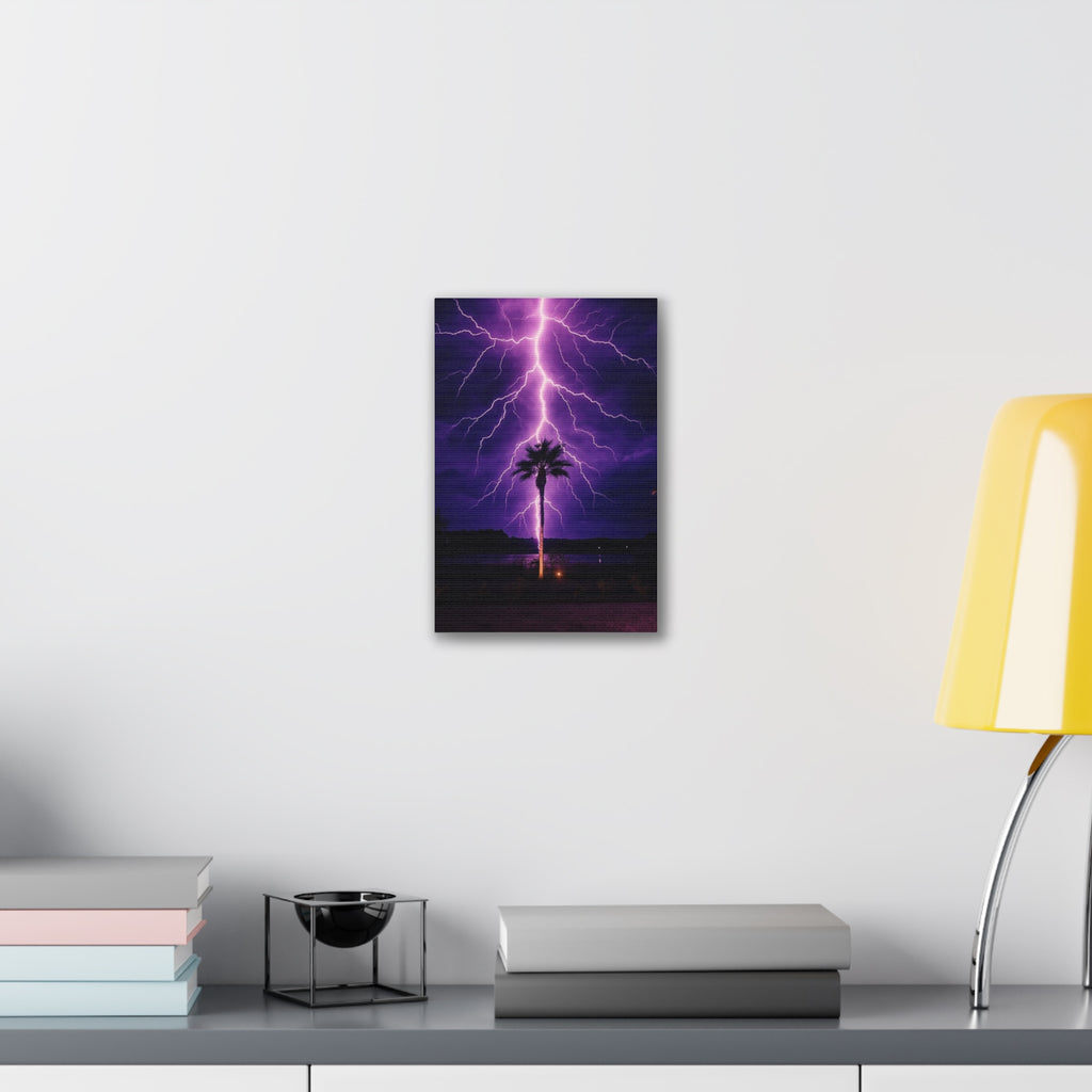 Purple Lightning Palm Tree Canvas Wall Art — Storm Photography Stretched Canvas