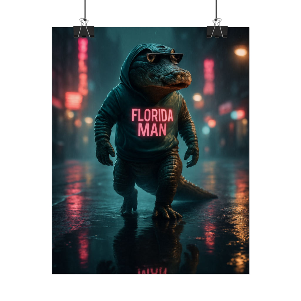 Rolled Posters - Florida Man Gaming Alligator Cyberpunk 3D Render