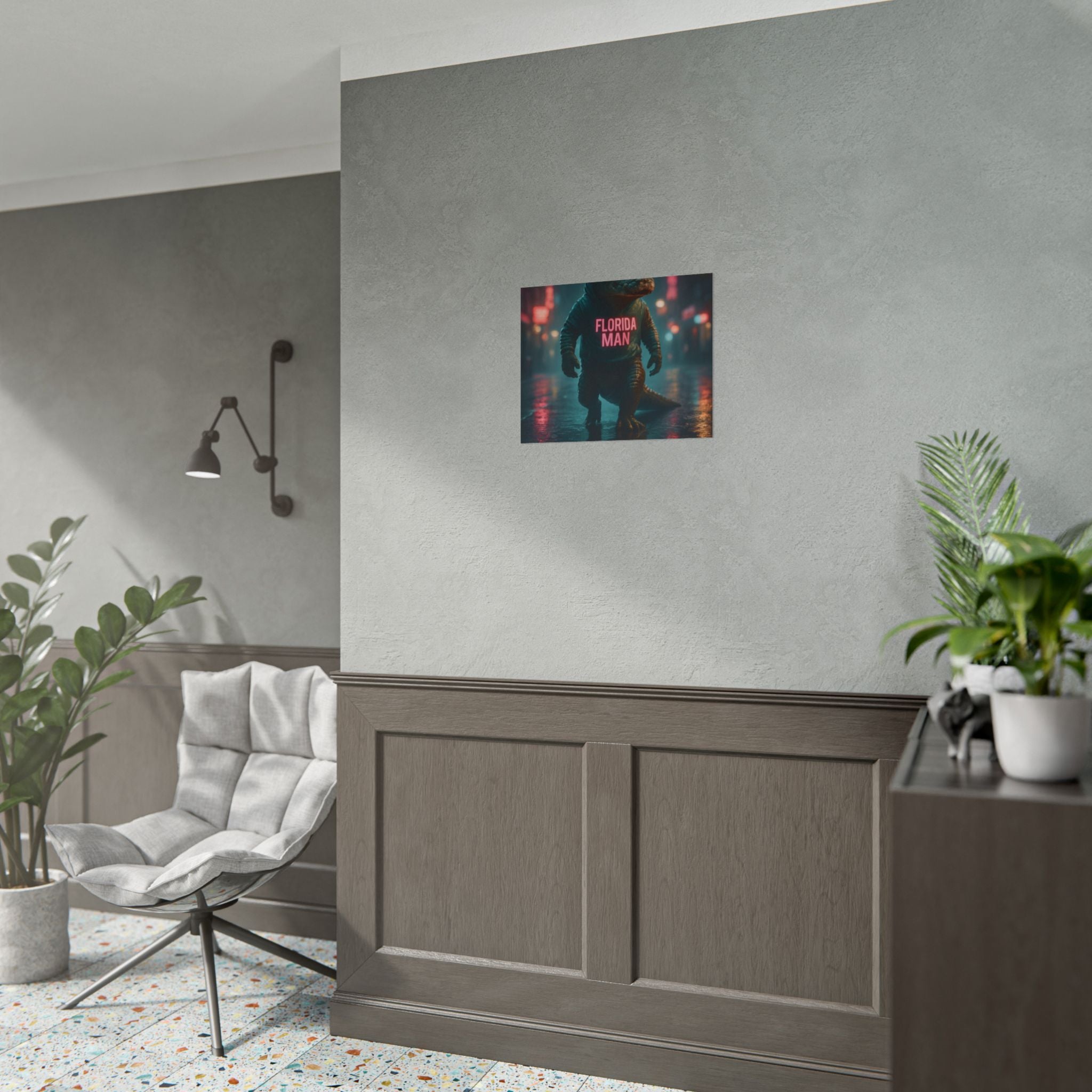 Rolled Posters - Florida Man Gaming Alligator Cyberpunk 3D Render