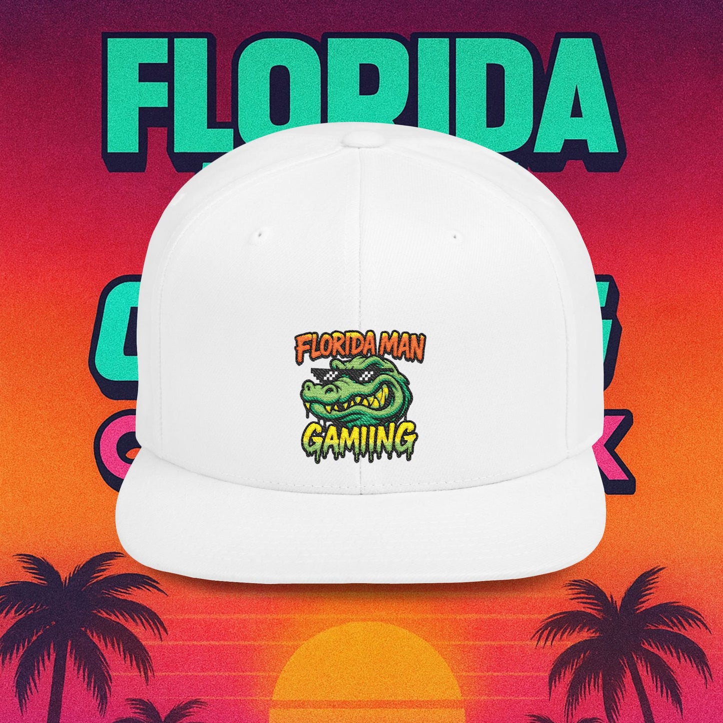 Florida Man Gaming Snapback Hat, Trendy Flat Bill Cap, Fun Gaming Accessory, Perfect for Gifts, Casual Style, Summer Vibes