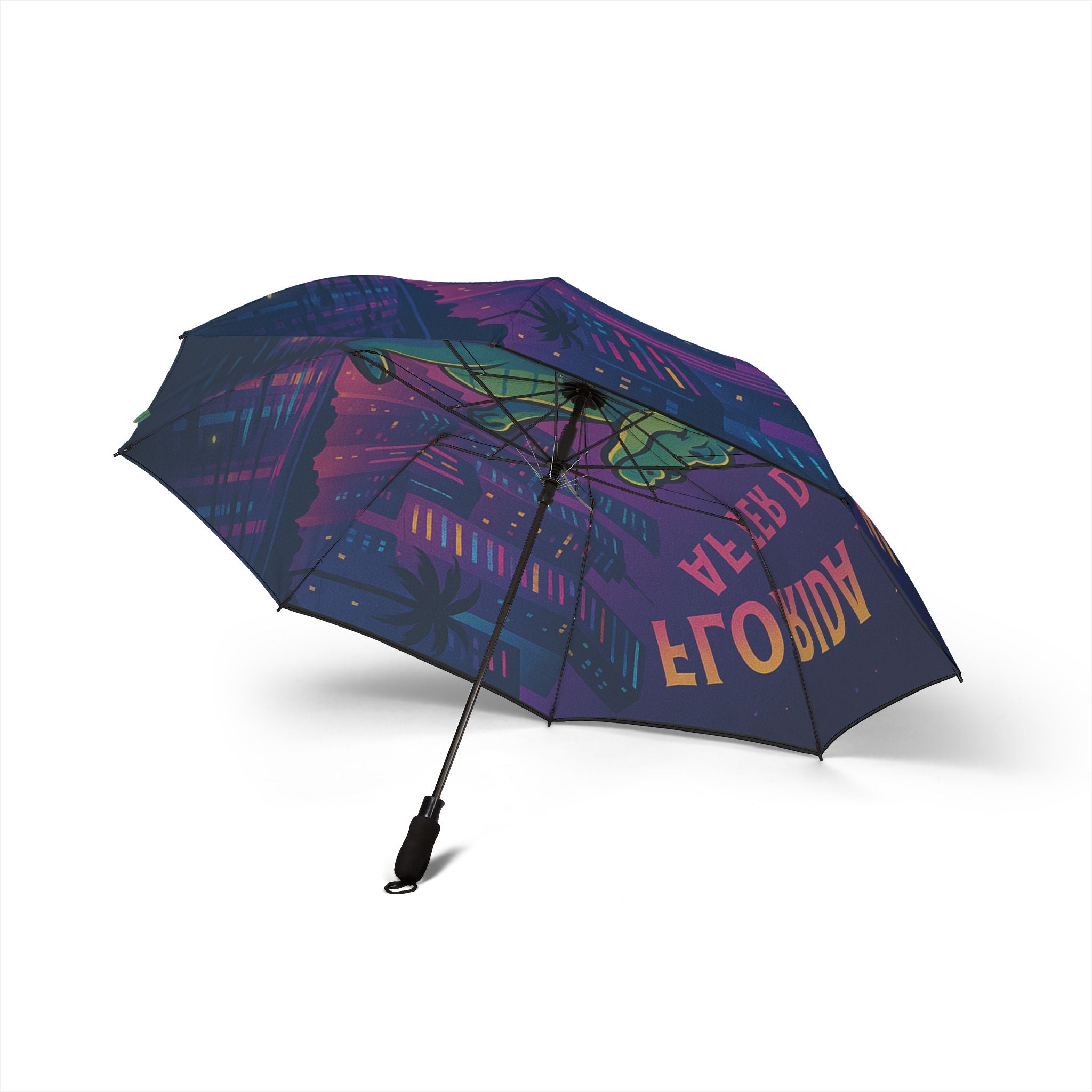 Foldable Umbrella — 'Florida Man After Dark' Neon Gator Rain Umbrella