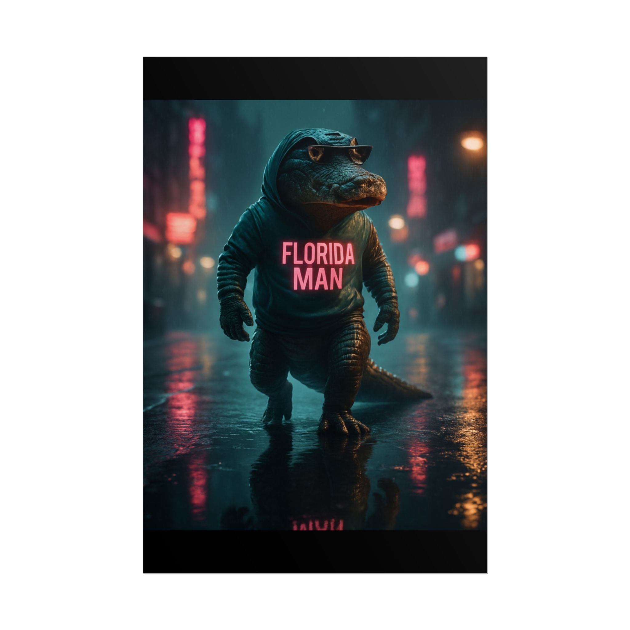 Rolled Posters - Florida Man Gaming Alligator Cyberpunk 3D Render