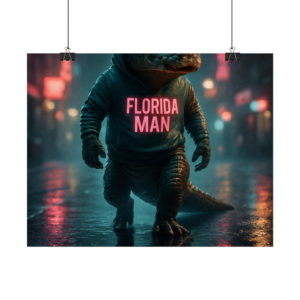 Rolled Posters - Florida Man Gaming Alligator Cyberpunk 3D Render
