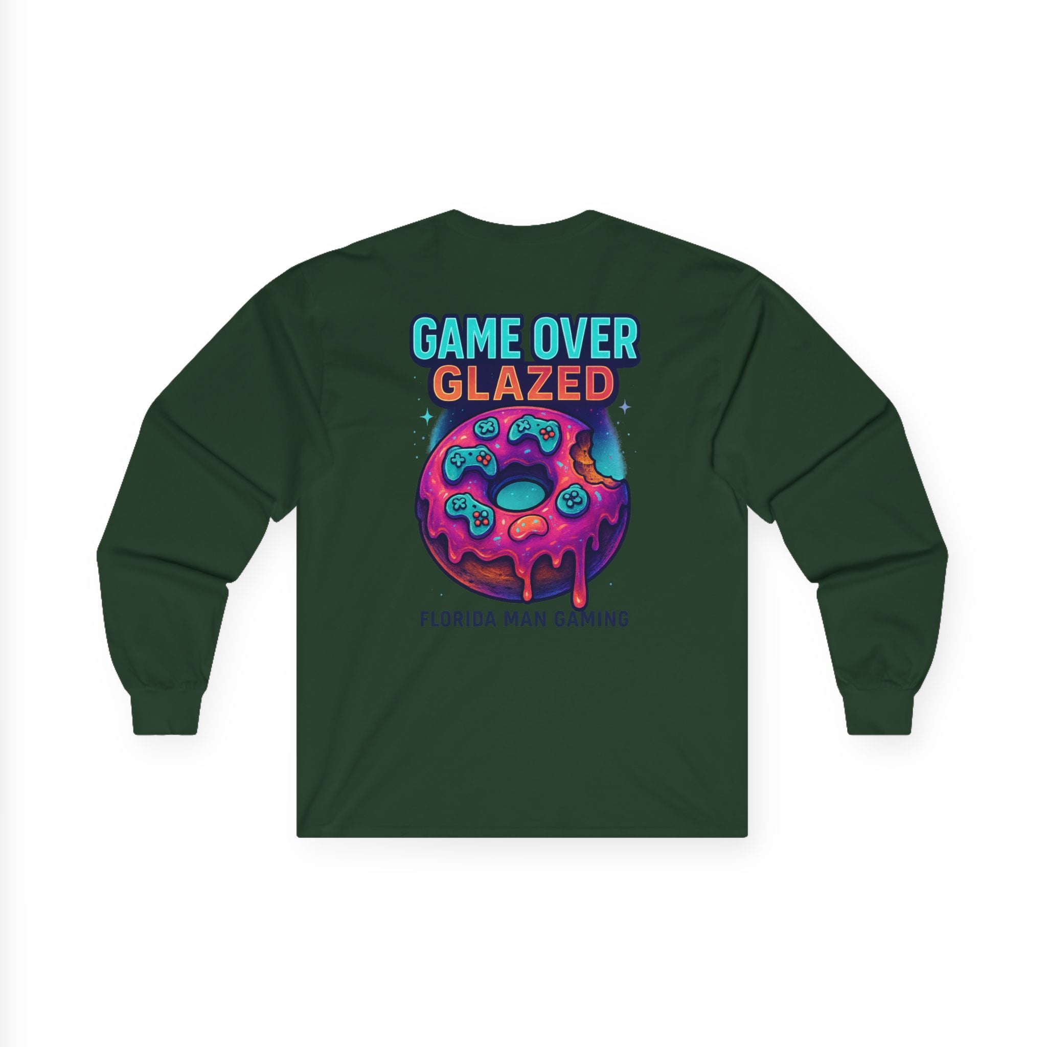 Game Over Glazed Gaming Long Sleeve Tee, Gamer Shirt, Unisex Cotton Tee, Video Game Gift, Retro Gaming Apparel, Fun Gift for Gamers