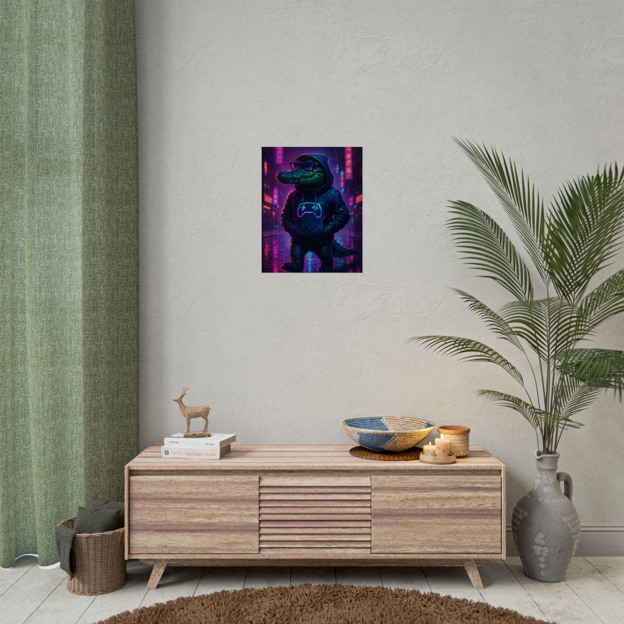 Rolled Posters - Florida Man Gaming Alligator Neon Gamer Hoodie Poster Print