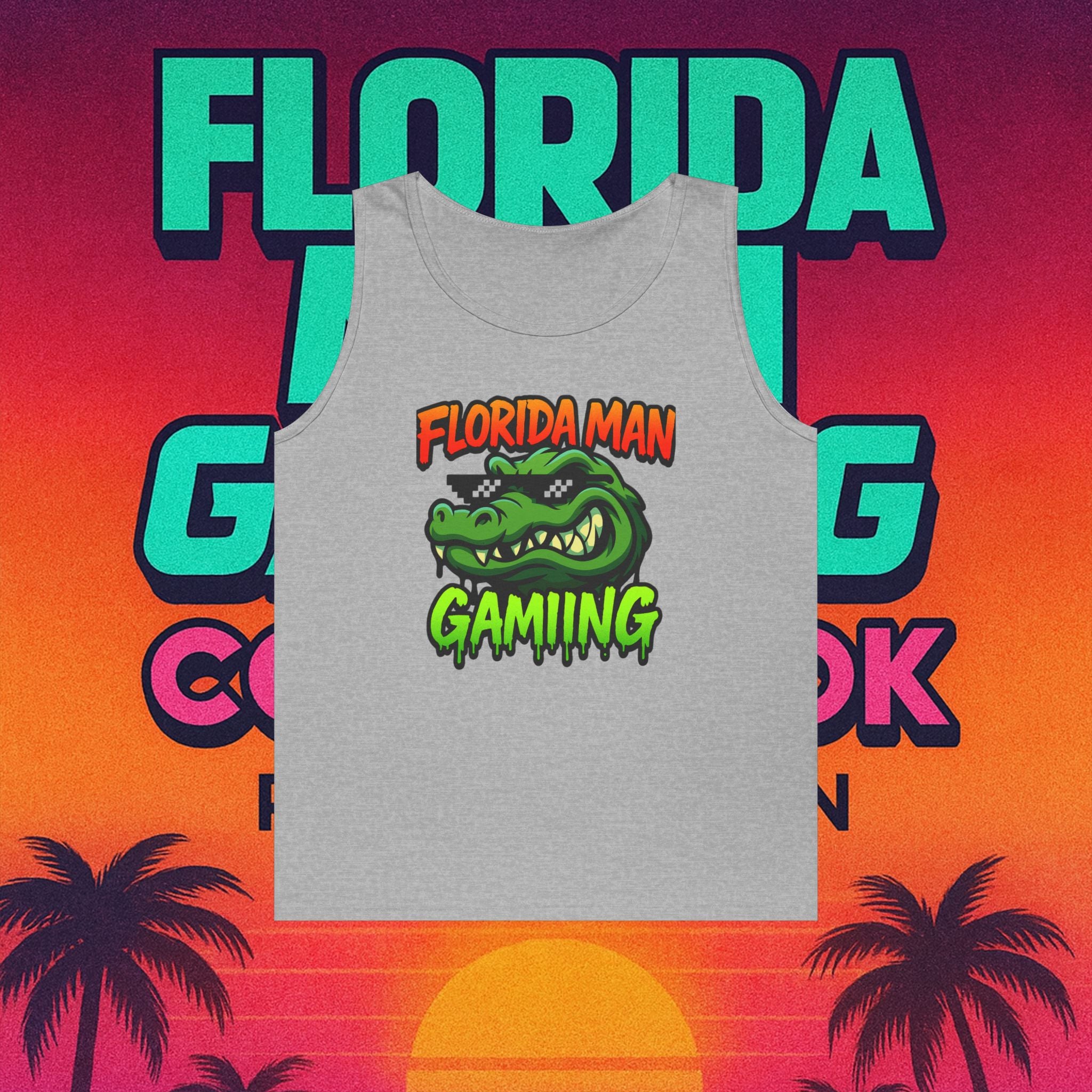 Florida Man Gaming Unisex Heavy Cotton Tank Top, Fun Summer Apparel, Gamer Gift, Casual Wear, Florida Themed Clothing