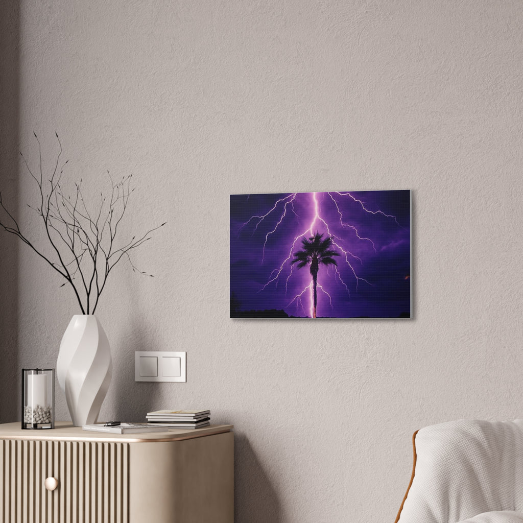 Purple Lightning Palm Tree Canvas Wall Art — Storm Photography Stretched Canvas