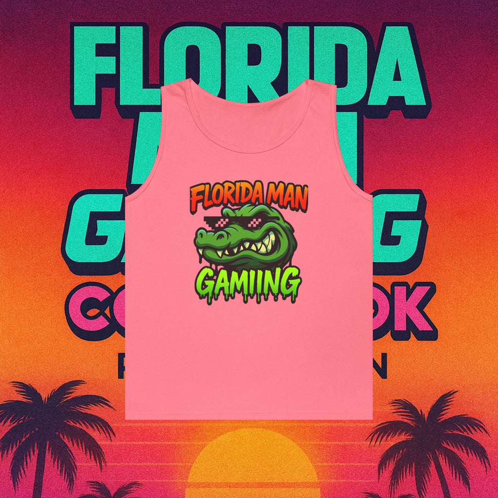 Florida Man Gaming Unisex Heavy Cotton Tank Top, Fun Summer Apparel, Gamer Gift, Casual Wear, Florida Themed Clothing