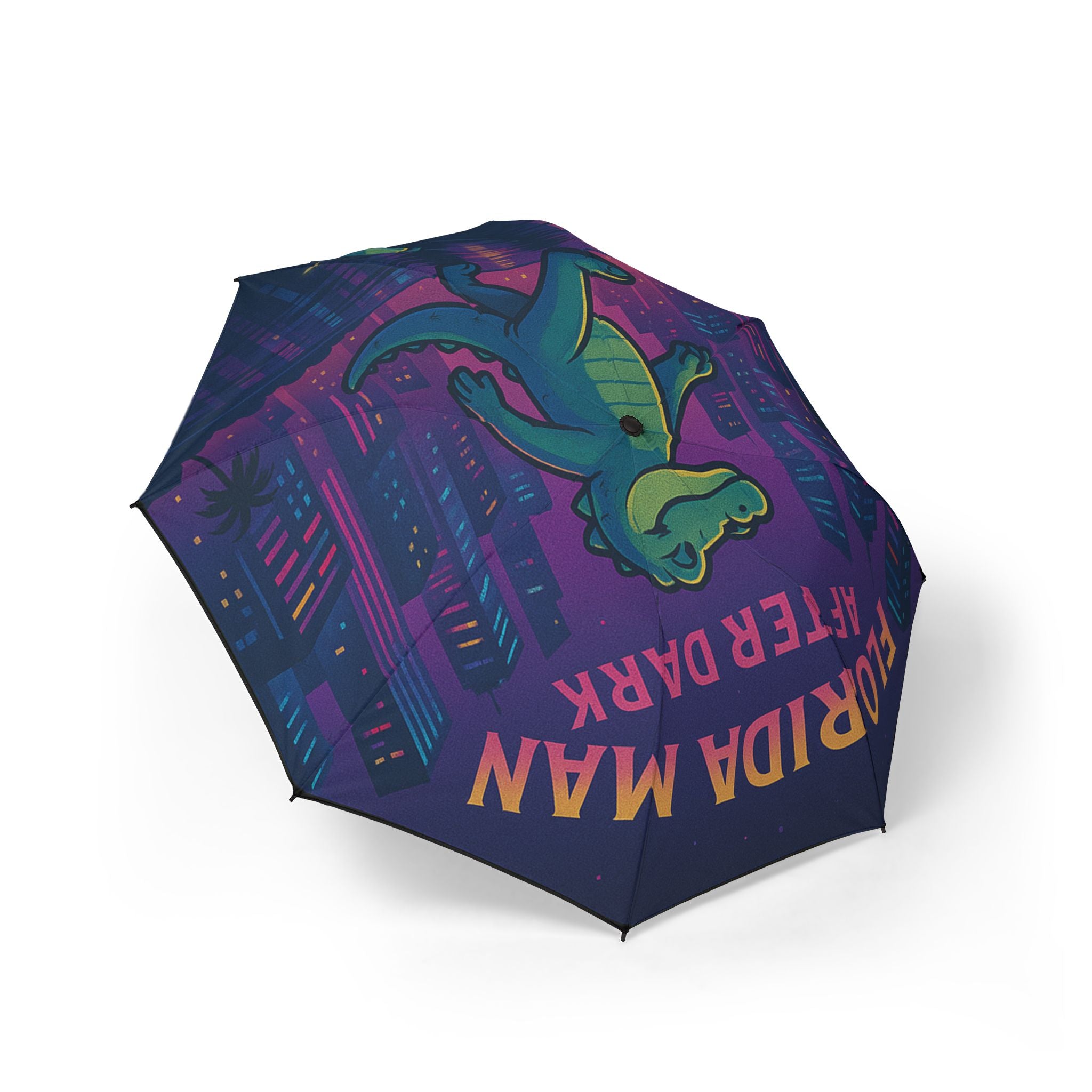 Foldable Umbrella — 'Florida Man After Dark' Neon Gator Rain Umbrella